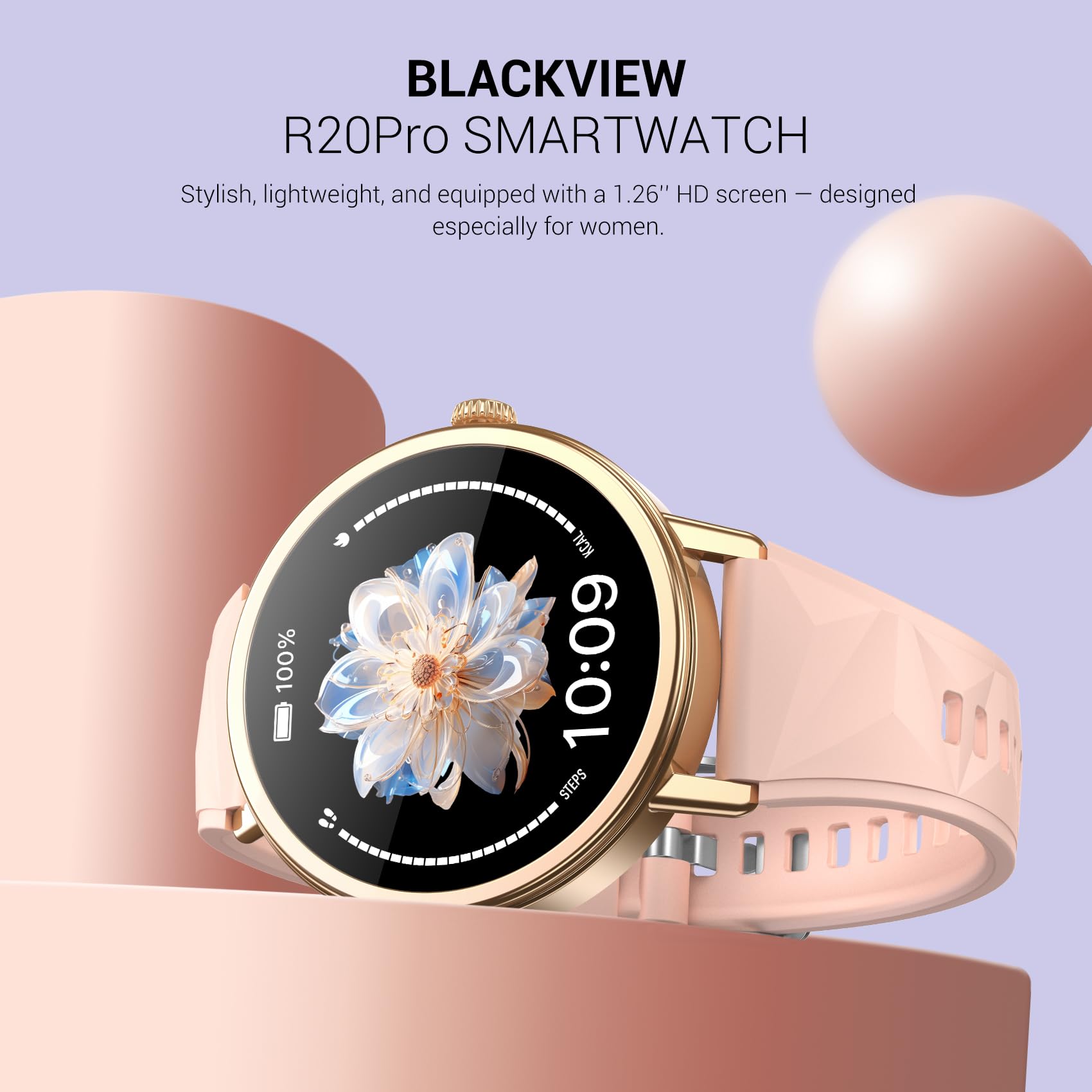 Blackview Smartwatch Damen, 1,26 Zoll Runde Fitnessuhr mit Pulsmesser, Schlafmonitor, SpO2, Schrittzähler & Aktivitätstracker, IP67 Armbanduhr, Uhr für Sport, Arbeit & Alltag, Android & iOS, Gold