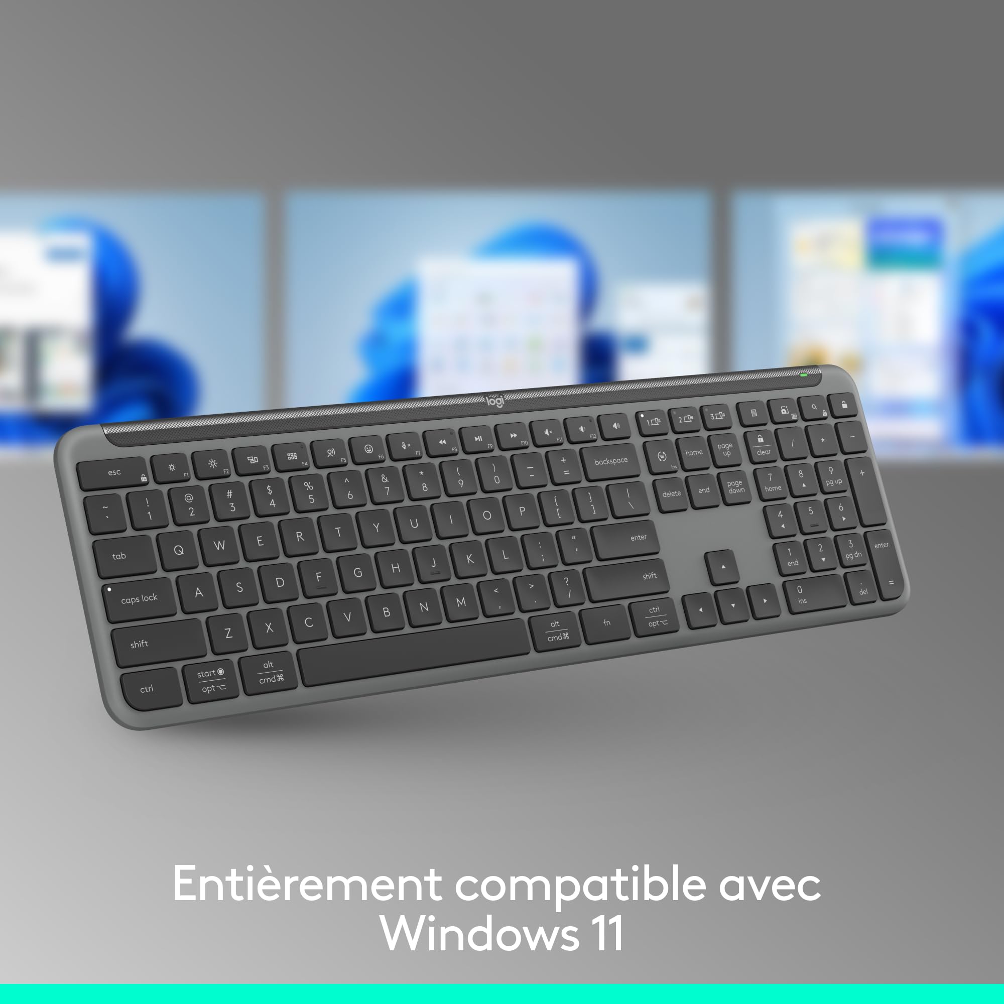 Logitech Signature Slim K950, clavier sans fil, design élégant, saisie sur plusieurs dispositifs, frappe discrète, Bluetooth, multi-systèmes d’exploitation, Windows, Mac, Chrome, FRA AZERTY, Graphite