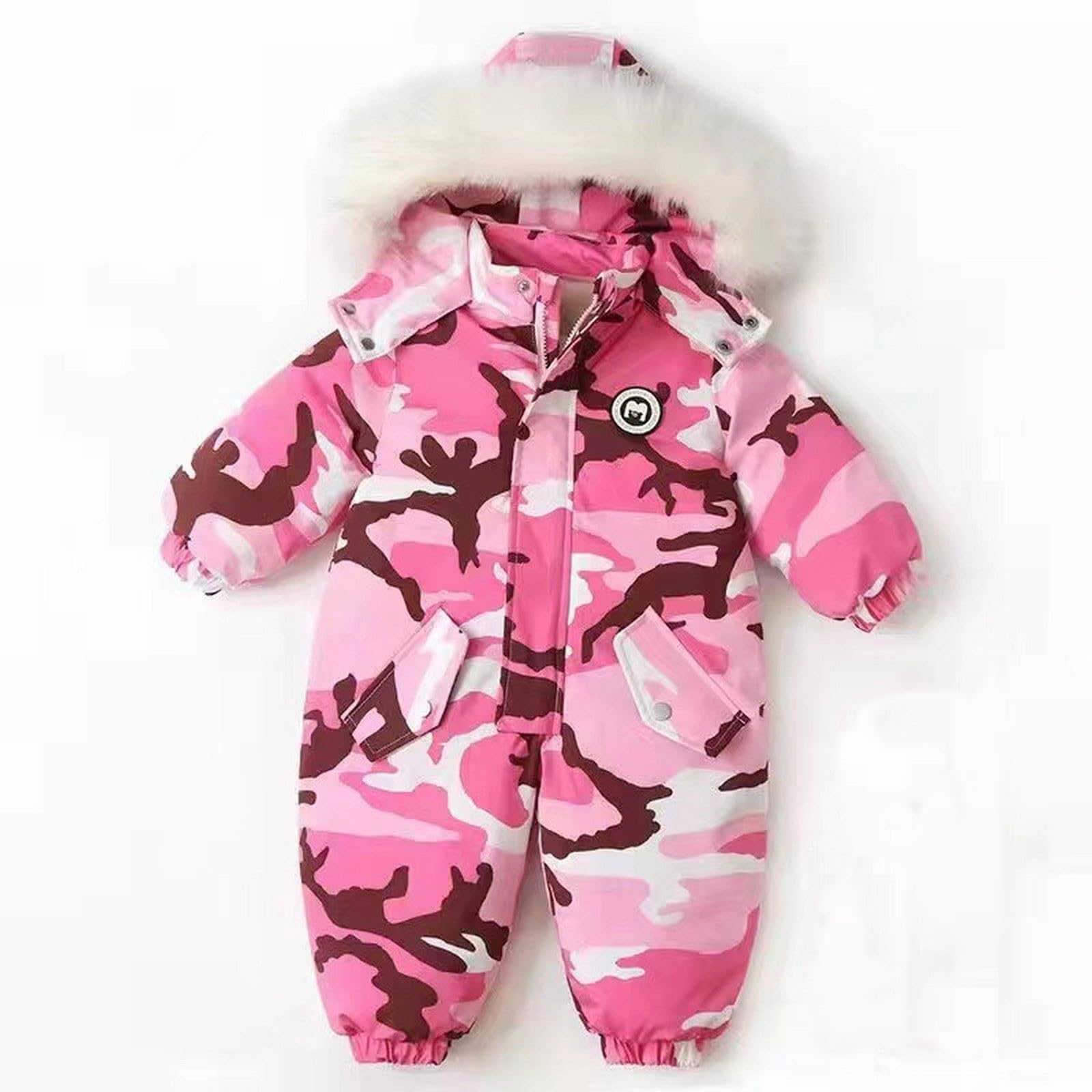 RNTOP Toddler Baby Boys Girls Winter Snowsuit Warm Coat Infant Camouflage Hoodie Jumpsuit Jacket (Pink, 12-18 Months)