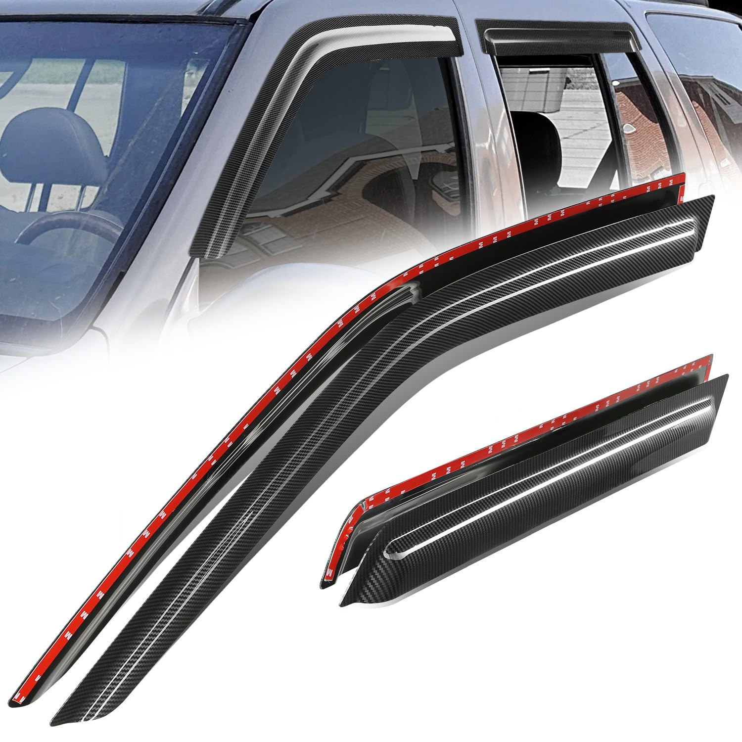 Auto Dynasty 4Pcs Carbon Fiber Pattern Window Visors Compatible with 1996-2004 Nissan Pathfinder Infiniti QX4, Tape-On Front & Rear Window Deflectors