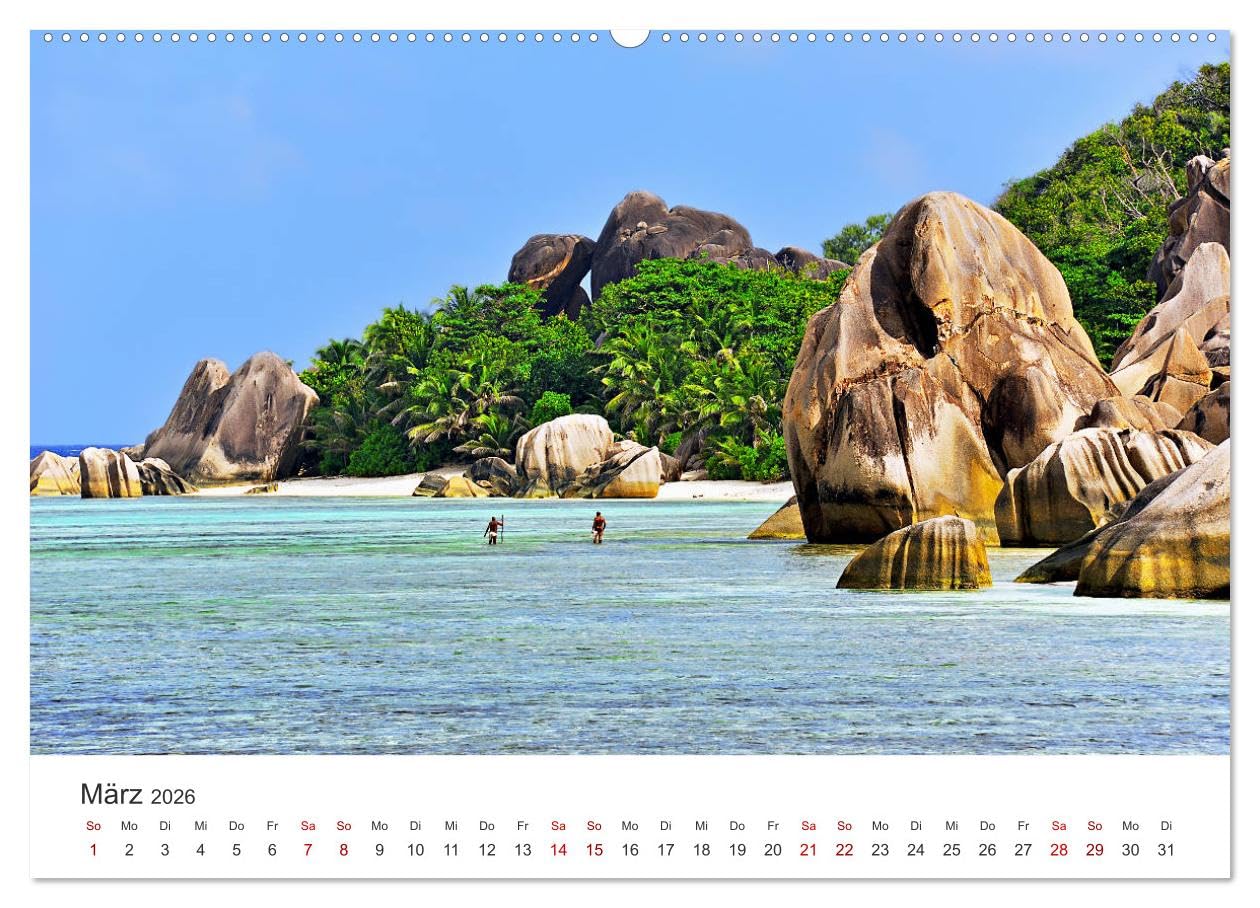 Traumstrände der Seychellen (Wandkalender 2026 DIN A2 quer), CALVENDO Monatskalender: Die schönsten Strände von Mahé, La Digue und Praslin (CALVENDO Orte)