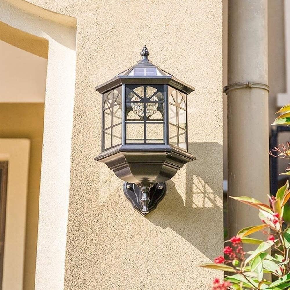 Linterna de pared solar for exteriores, lámpara LED vidrio transparente del atardecer al amanecer, exterior impermeable for puerta entrada hogar, garaje, porche