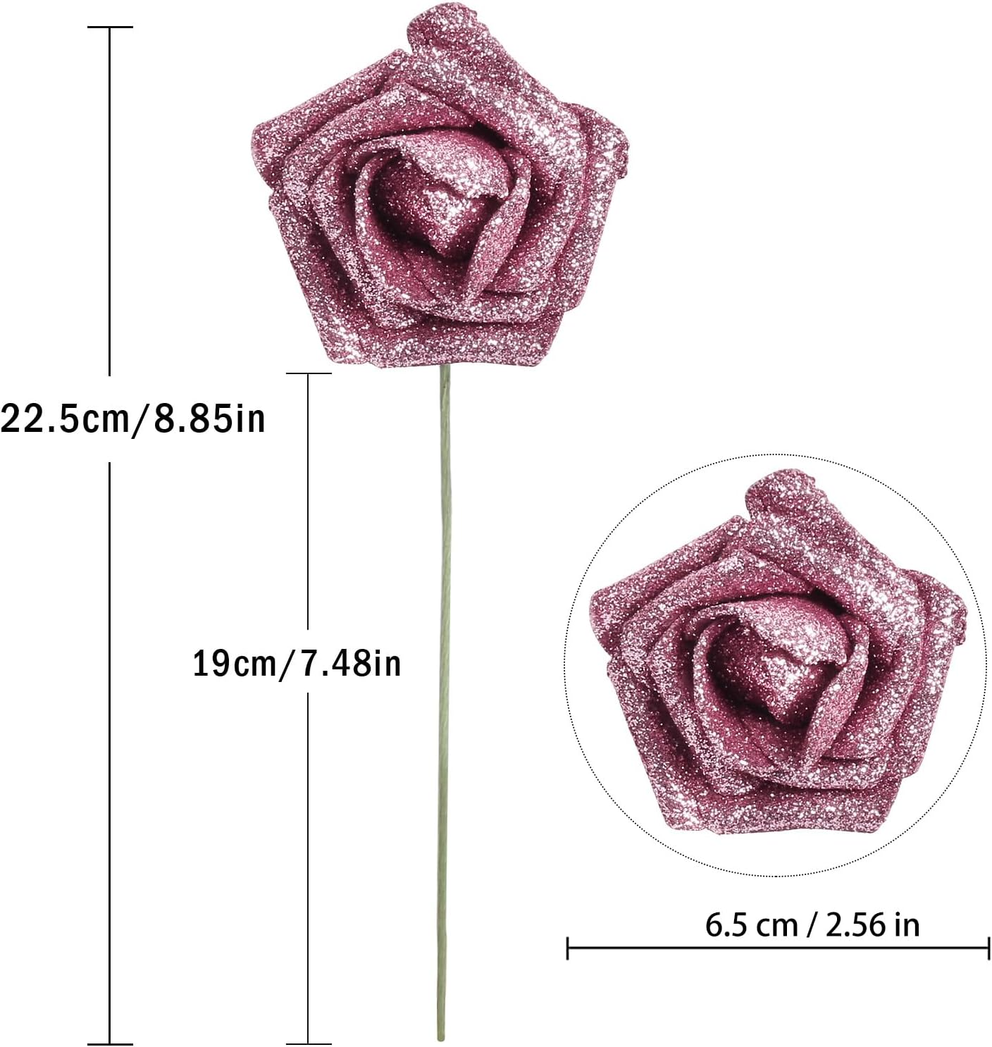 IPOPU Fake Roses,50PCS Rose Gold Flowers Artificial Glitter Roses with Stems for Crafts DIY Wedding Bouquet Home Party Decoration(Rose Gold) - Image 4