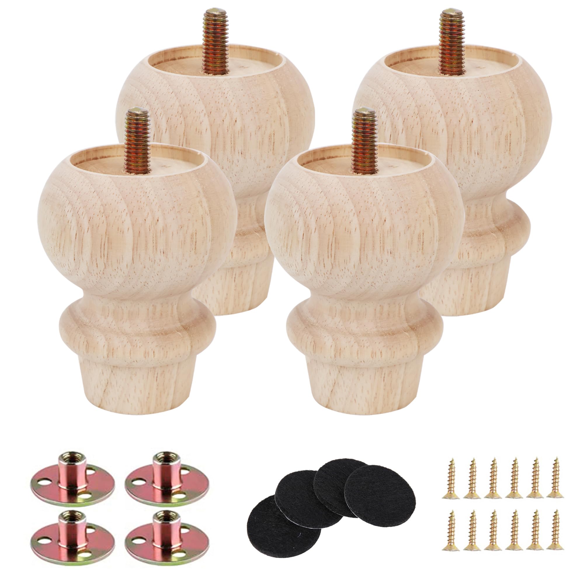 Txcucc 3 Inch Wooden Unfinished Bun Feet for Dresser Legs Couch Sofa Cabinet bun feet Ottoman DIY Replacement Wood Furniture Legs for Furniture Set of