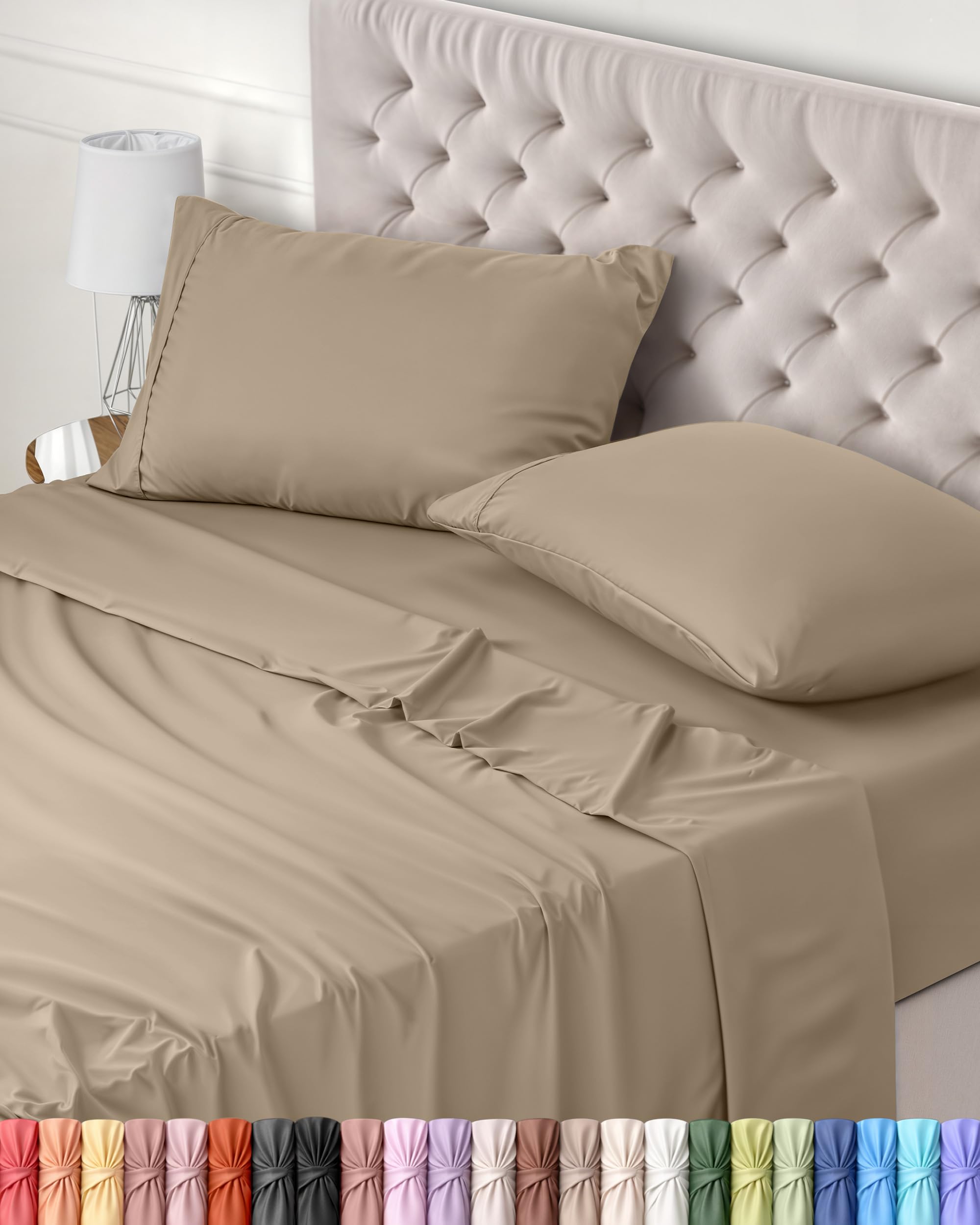 Utopia Bedding - Set Lenzuola Letto Matrimoniali 4 Pezzi 180x200 cm - Spazzolata Poliestre di Microfibra - Oeko-Tex Certificato - Lenzuolo con Angoli, Lenzuolo Piatto e 2 Federe 50x75, Sabbia