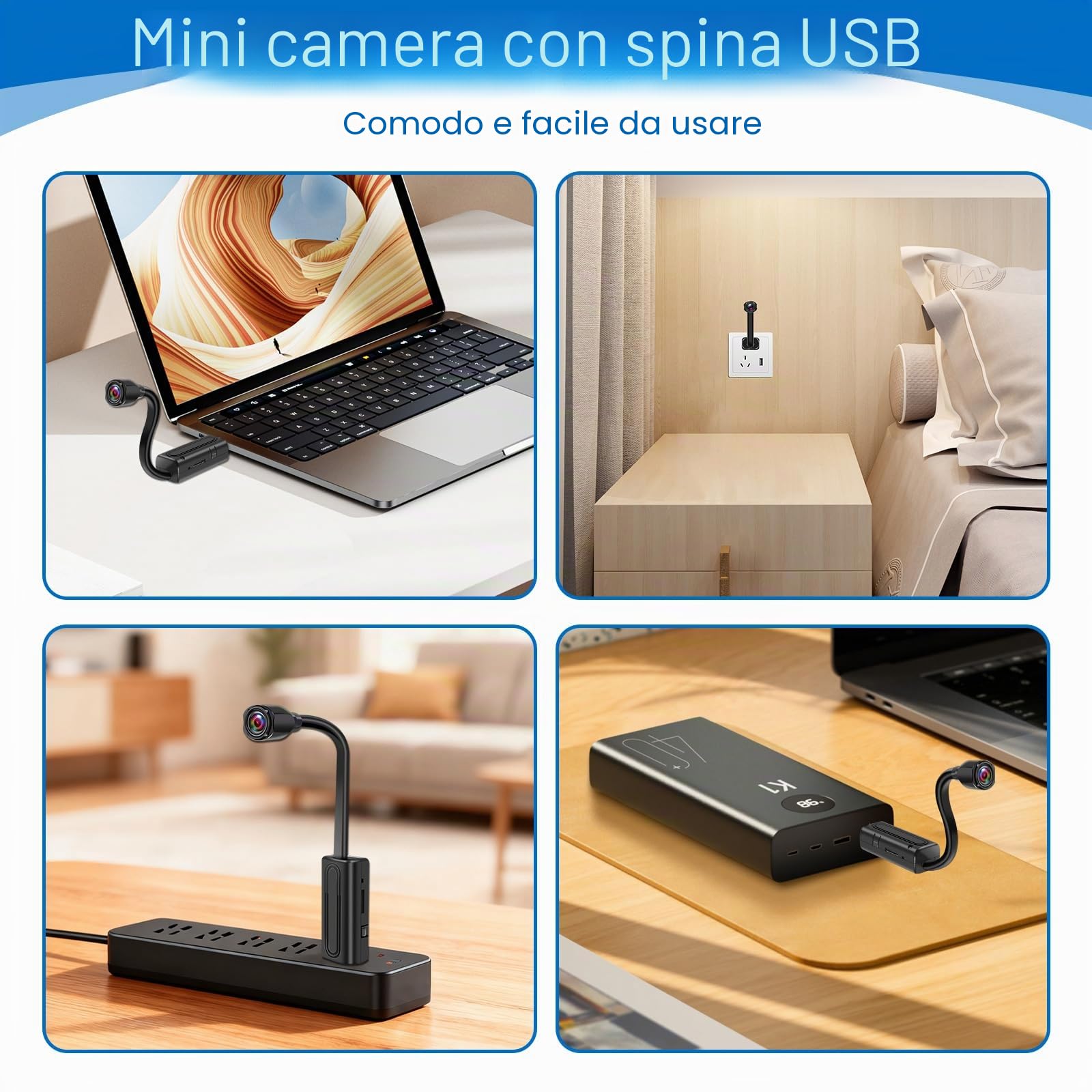 2.4 G WiFi Telecamera Nascosta USB Fotocamera HD 1080P Wifi Telecamera Spia, Mini Telecamera Spia Nascosta supporto di Rilevamento del Movimento e Vista Remota