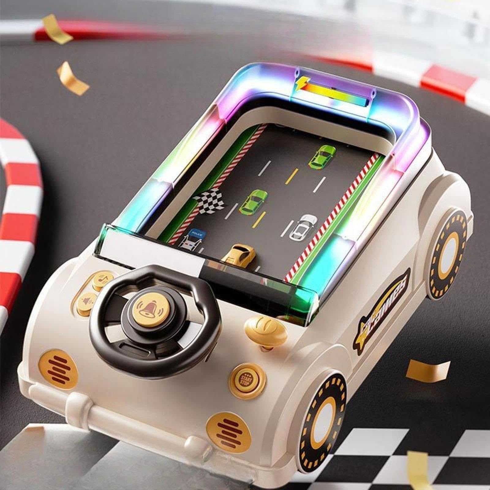 Giocattolo educativo per Bambini, Console di Gioco con Volante coinvolgente, Effetti sonori, Gioco interattivo, Giocattolo per Bambini con Volante,