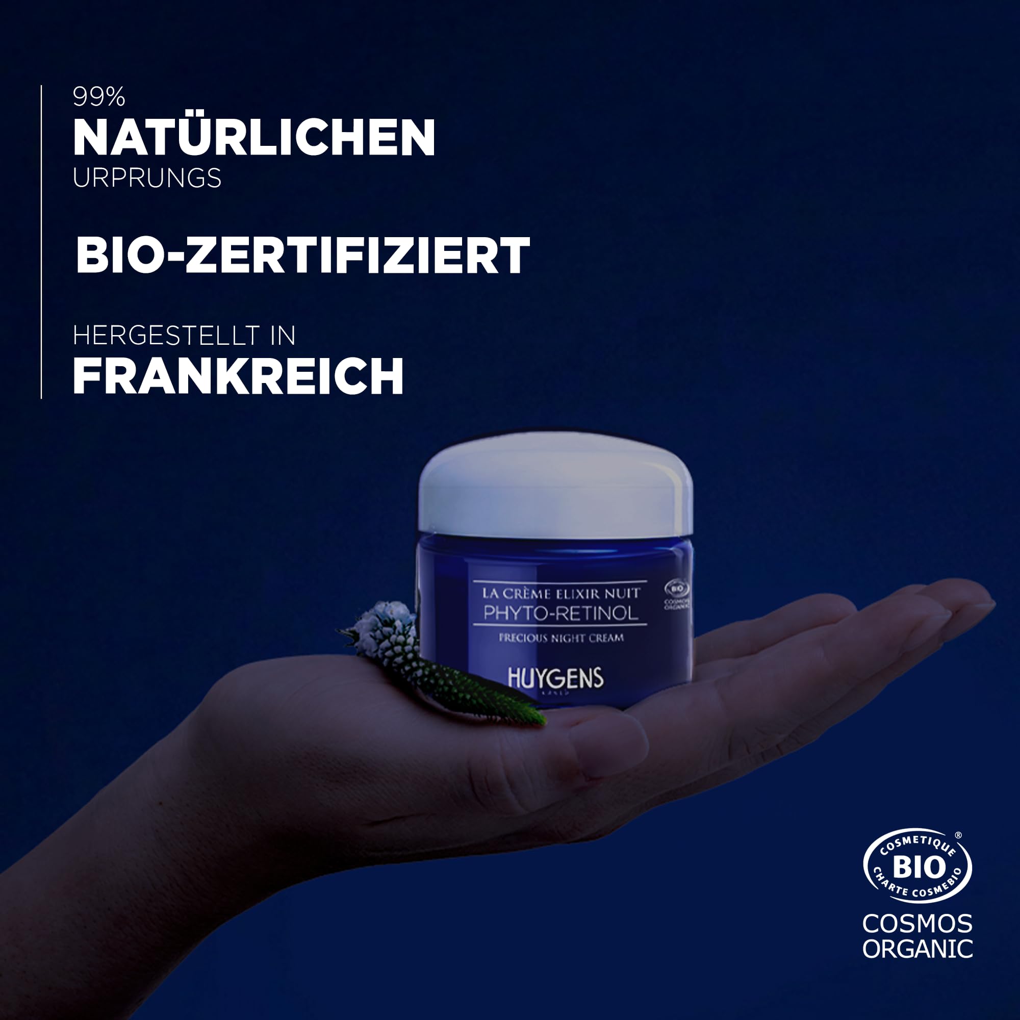 HUYGENS - Organic Élixir Night Cream - Nährende Nachtcreme mit Arganöl, Kollagen und Hyaluronsäure - natürlich & BIO - Vegan (50ml)