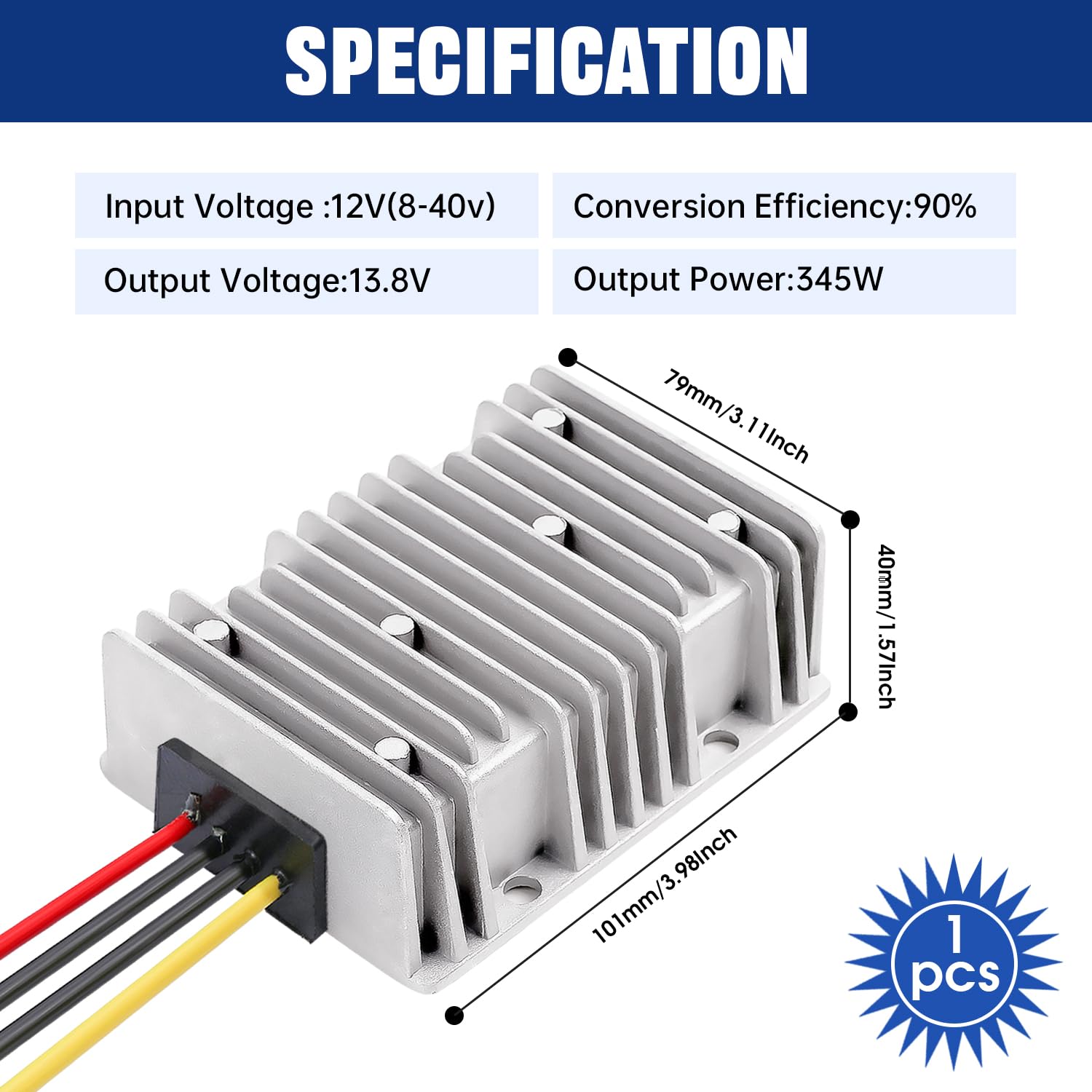 Stabilizzatore DC DC 8V-40V a 13.8V Boost Buck Converter 25A, Convertitore automatico impermeabile Regolatore di tensione Step Up/Down 13.8V Volt Modulo trasformatore