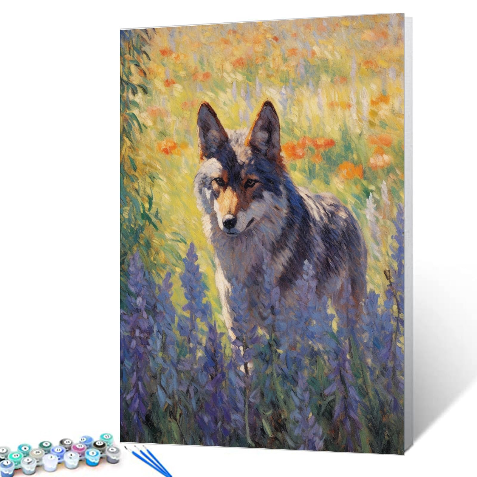 Tucocoo Wolf Paint by Number for Adults, DIY Digital Oil Painting Kits on Canvas with Brushes and Acrylic Pigment, Garden Nature Animal Abstract Style for Home Wall Decor 16x20 inch (Frameless)