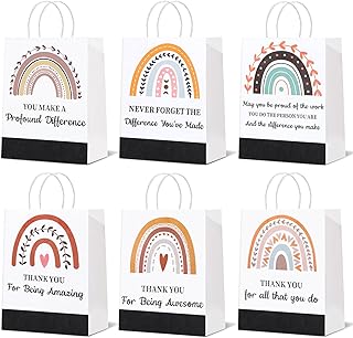 60 Pcs Employee Appreciation Gift Bags with Handles Thank You Gift Bags for Coworker Rainbow Gift Bags Goodie Party Favor Bags for Teacher Colleague Assistant Secretary Thank You Gifts