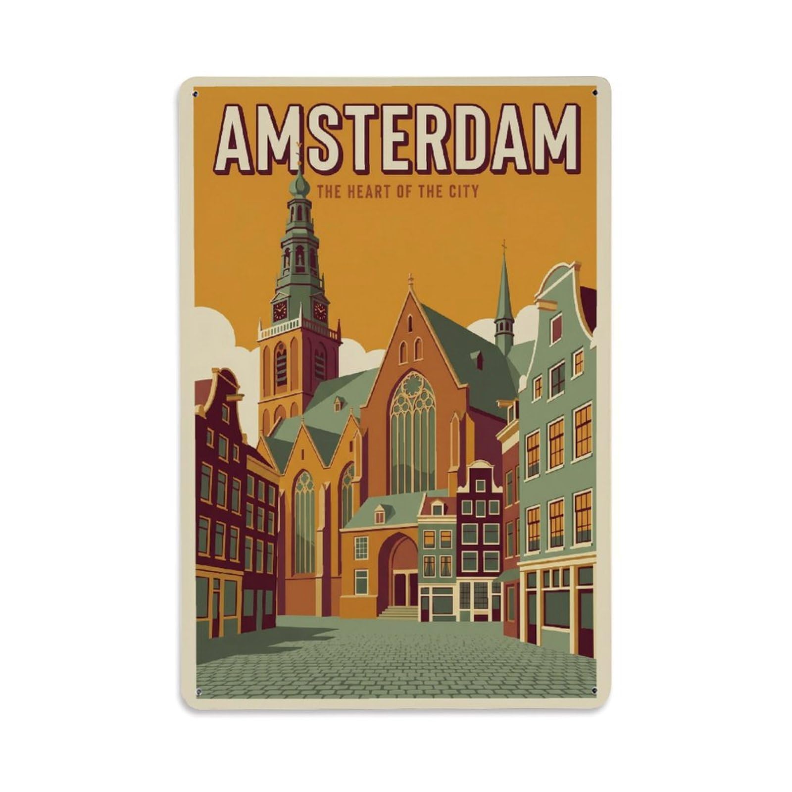 Fyrn Style Metal Tin Sign Vintage Travel Amsterdam Netherlands Excellent