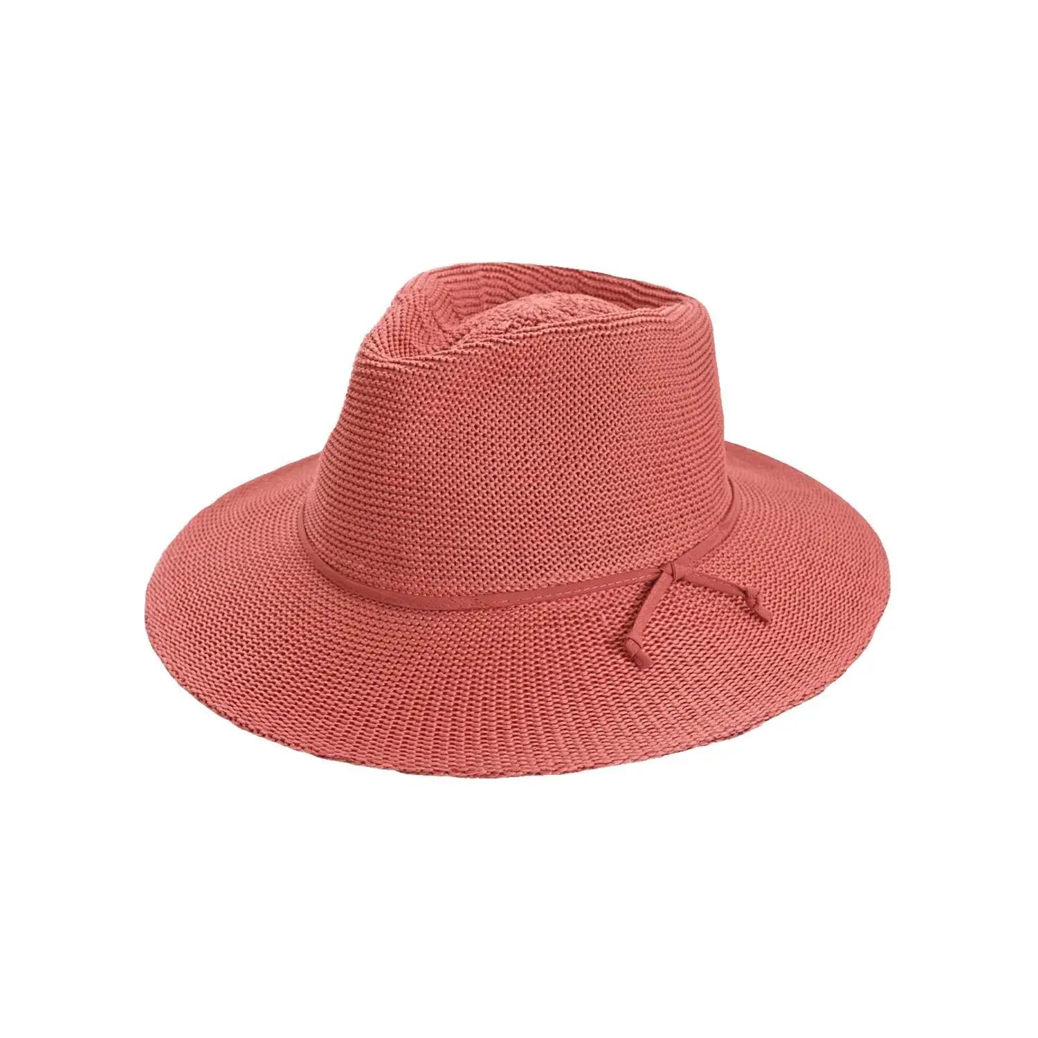 Gili Fedora - Leichter und Hochwertiger Sonnenhut für Damen in Rot - Faltbarer Sommerhut mit Kordelzug - UV-Schutz 50+