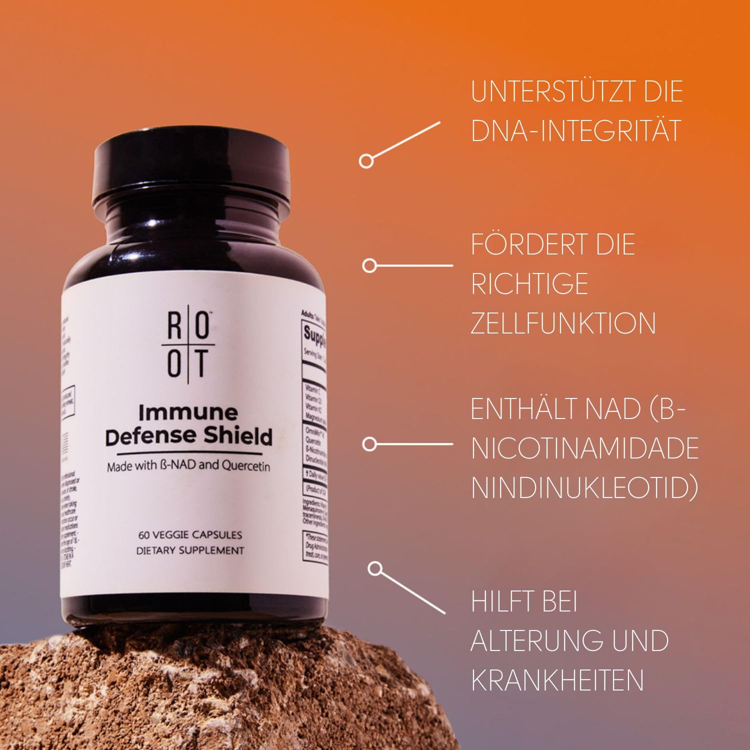 ROOT Wellness Immunabwehr-Schild | Vitamine & Mineralstoffe | 60 Kapseln | Nahrungsergänzung mit Vitaminen, Mineralstoffen, Enzymen und Quercetin in praktischen Kapseln.