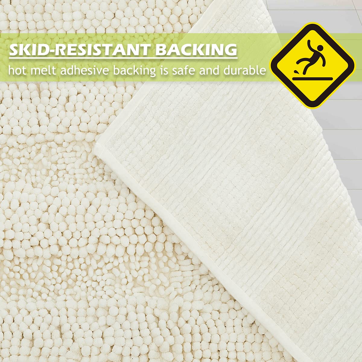 Bath Mat for Bathroom - White Super Soft Shower Rug Non-Slip Washable Absorbent Quick Drying Chenile Bathtub Floor Carpet, Cream,60 x 24, 1 Piece