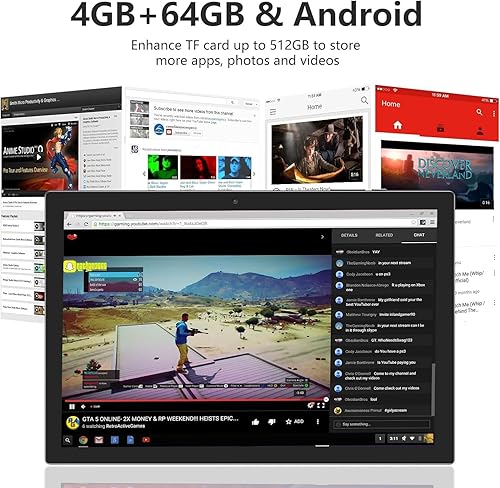 Miniatura 3 de Tablet Android 12 con teclado de 10 pulgadas, 2 en 1, incluye estuche lápiz óptico OTG, 4 GB de RAM+64 GB de ROM, batería de 6000 mAh, cámara dual,