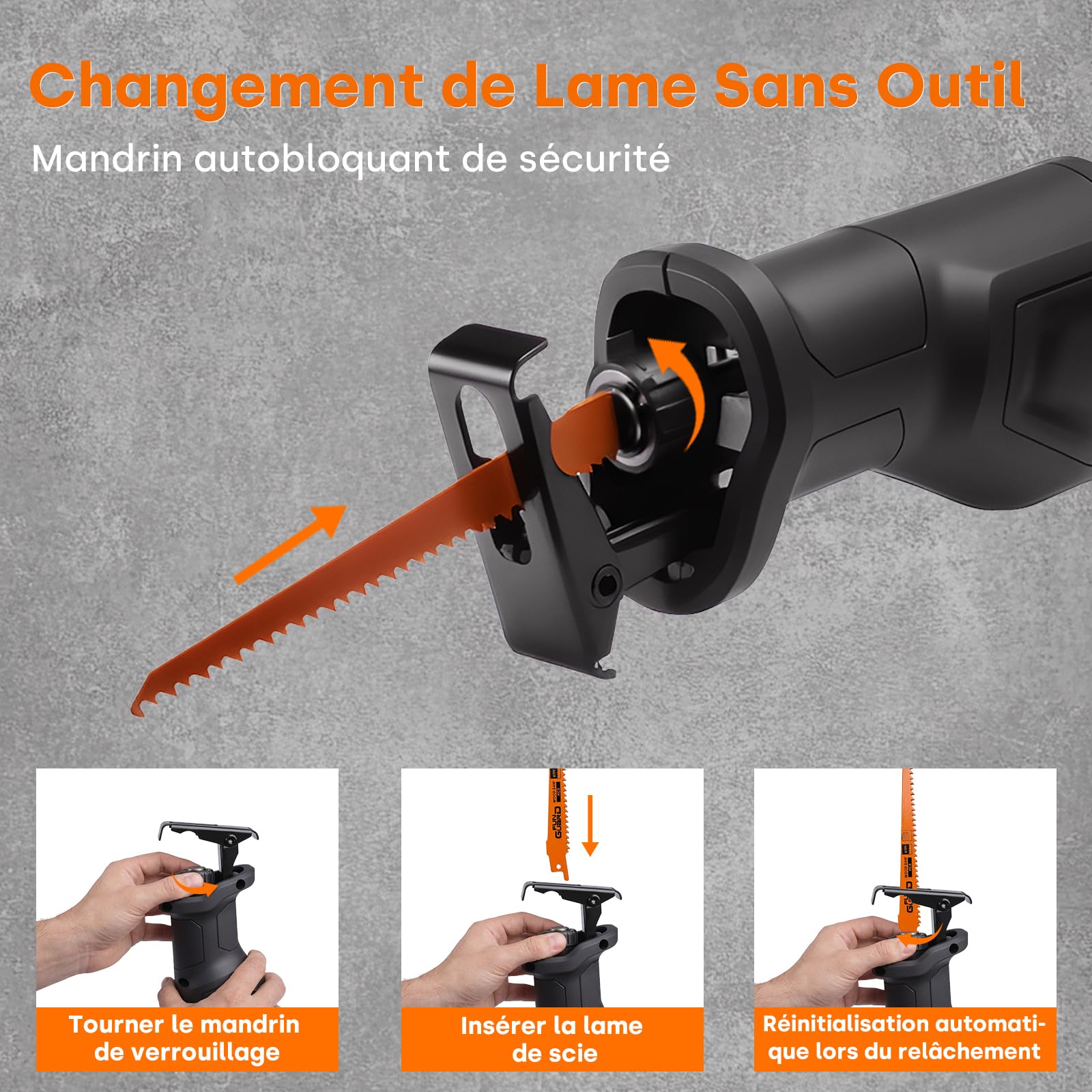 710W Scie Sabre, 2800 SPM Vitesse Variable, Changement de Lame Sans Outil, Longueur de Course de 20 mm, 6 Lames pour le Bois, Le Métal Tendre et la Coupe de Tuyaux en PVC