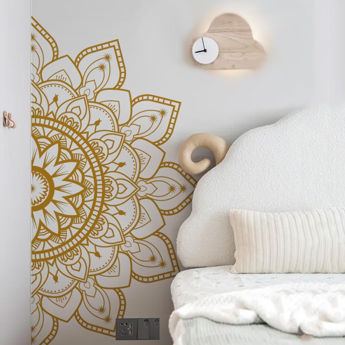 Runtoo Half Mandala Wall Decals Large Peel and Stick Gold Boho Lotus Floral Wall Decal for Living Room Bedroom Yoga Headboard India Decor image 3
