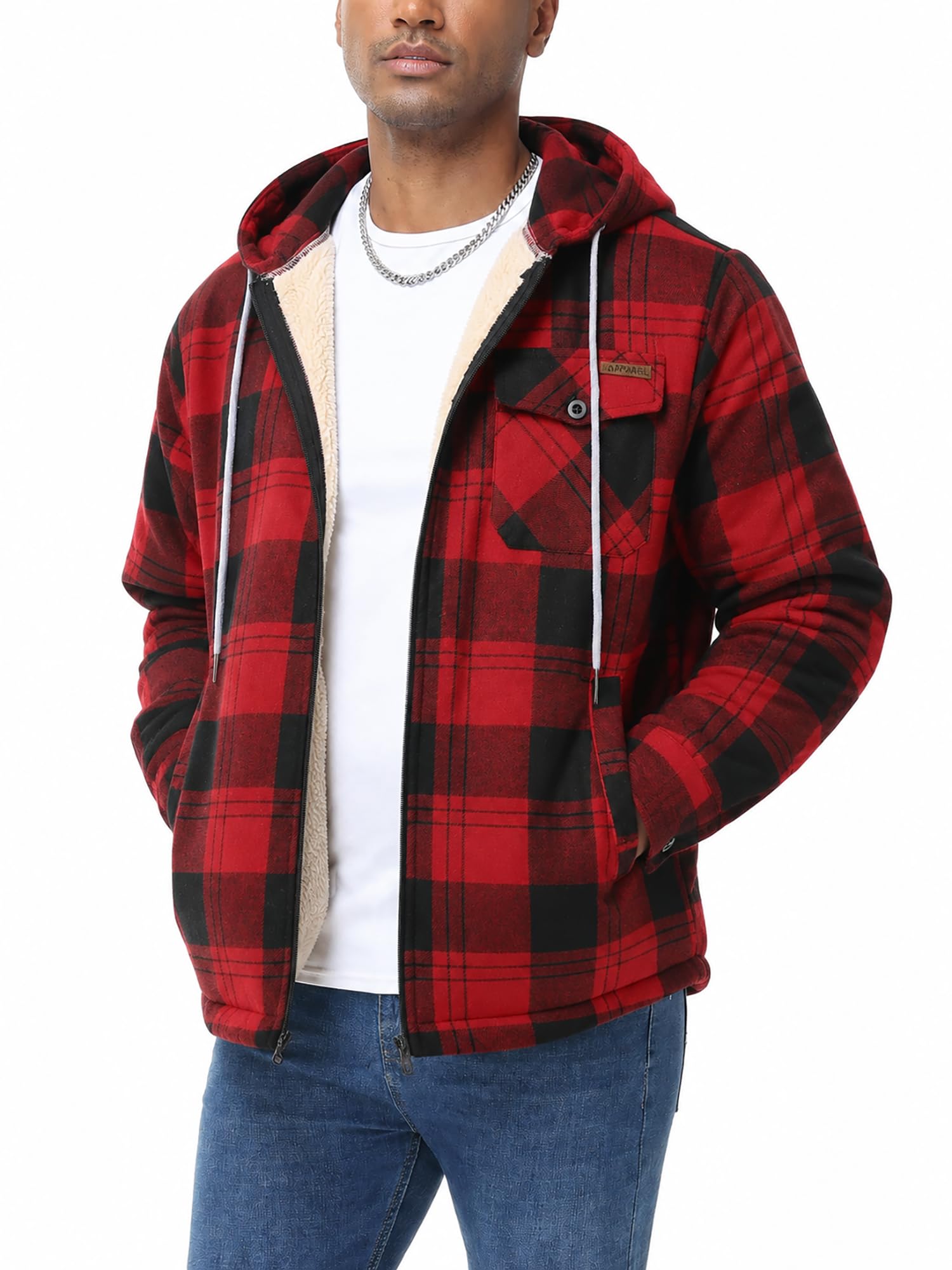 Zity Men's Flannel Casual Fleece Plaid Jacket Cotton Hoodie