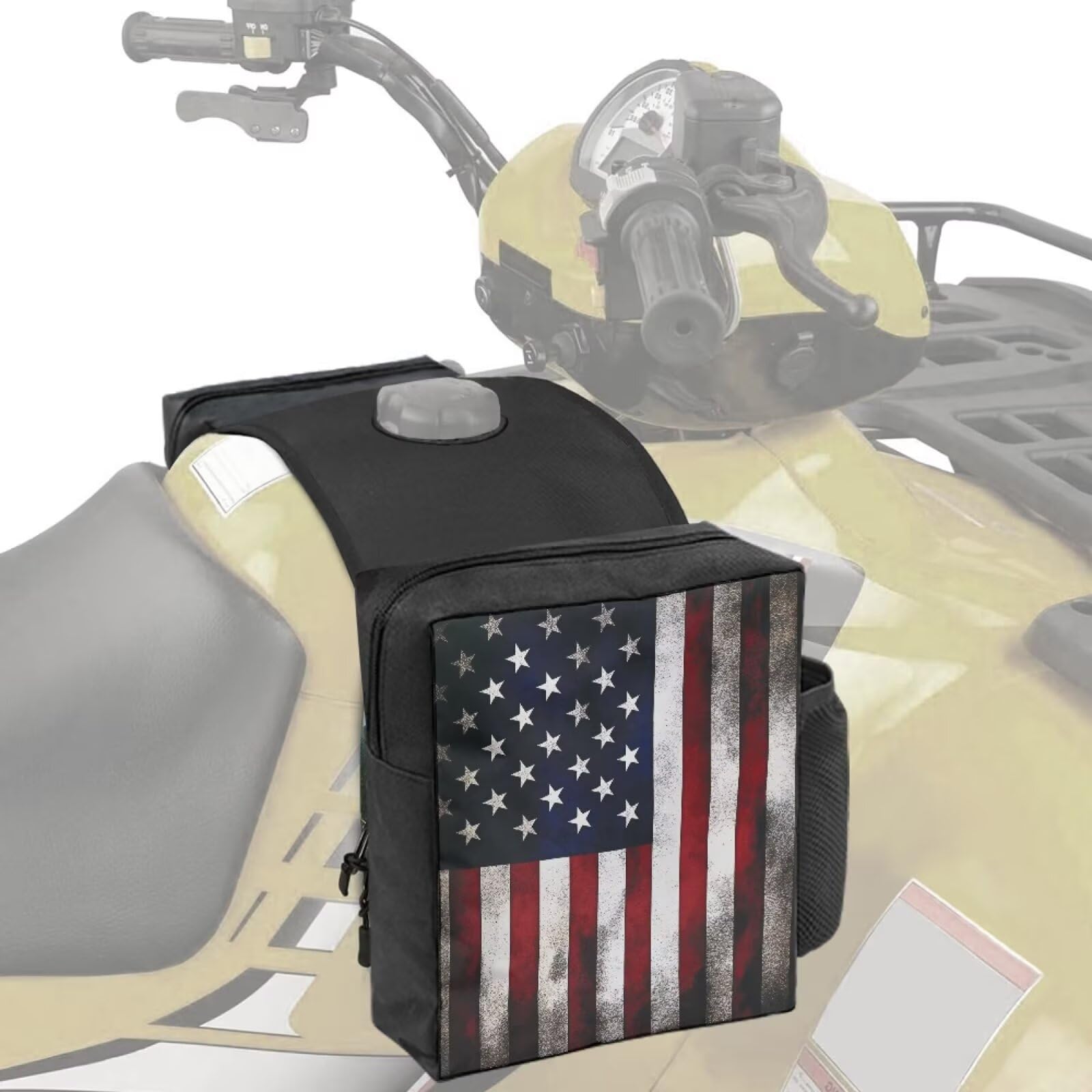 Pensura ATV Tank-Top Saddle Bag Motorcycles Snowmobiles Waterproof Front Accessories Vintage American Flag Saddle Bag Fit for ATVs Dirt Bike