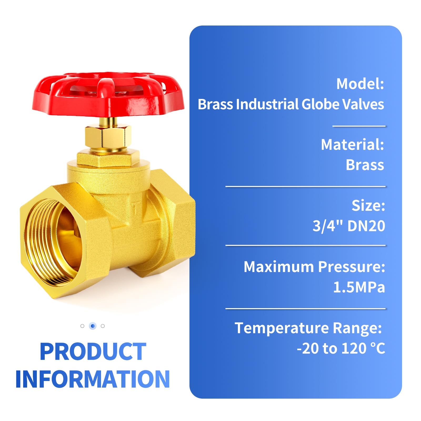 Vanne à soupape industrielle en laiton robuste 3/4" BSP DN20 avec poignée à volant pour l'eau, le pétrole et le gaz
