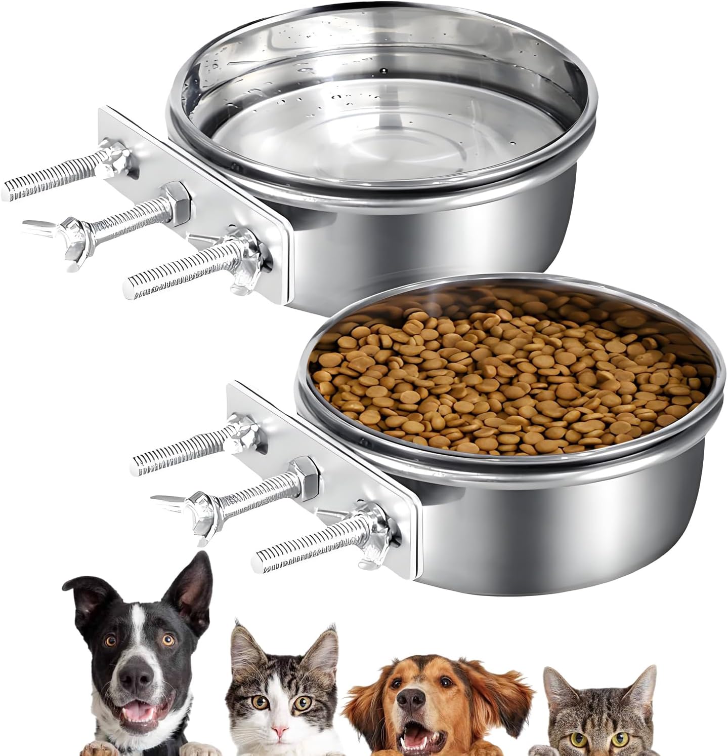 2 Packs Kennel Water Bowl Hanging Canine Crate Water Bowl No Spill Mountable Stainless Metal Canine Bowl Feeding Dish Wall Mounted Cat Meals Bowls for Cats Guinea Pigs Rabbits