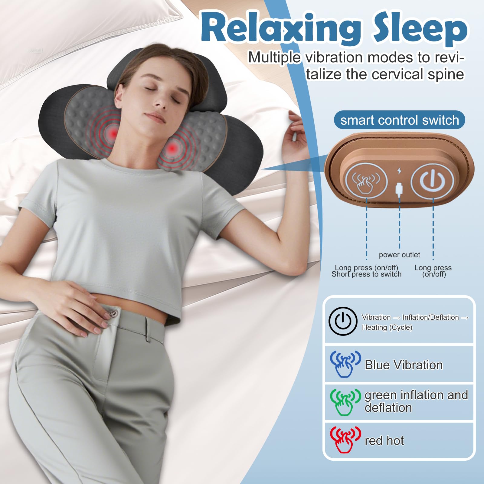 3-In-1 Neck Massager Pillow, Neck Massager with Heat and Traction, for Stretcher Massage — view 6