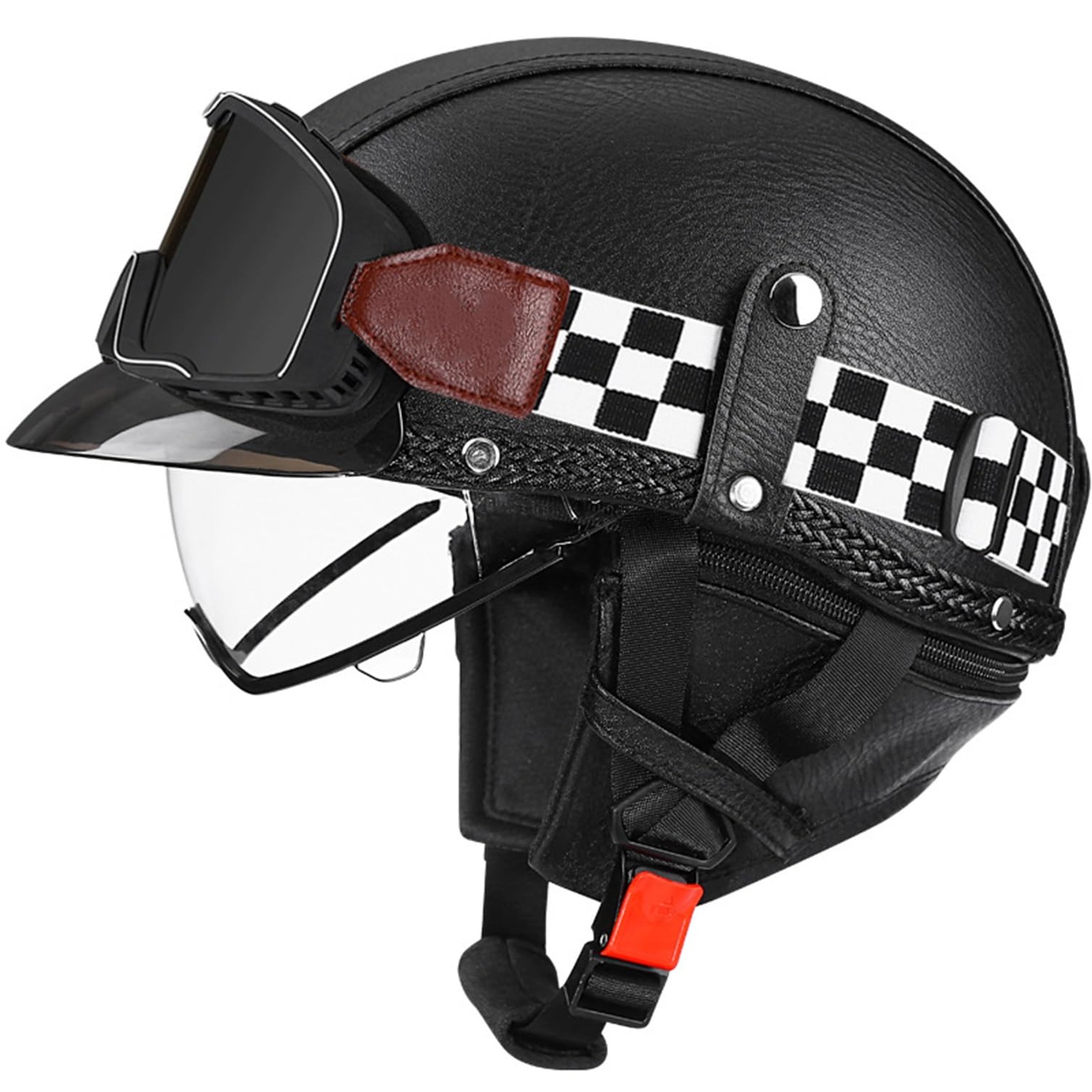 Casque moto homme homologué en cuir vintage style bol chic M