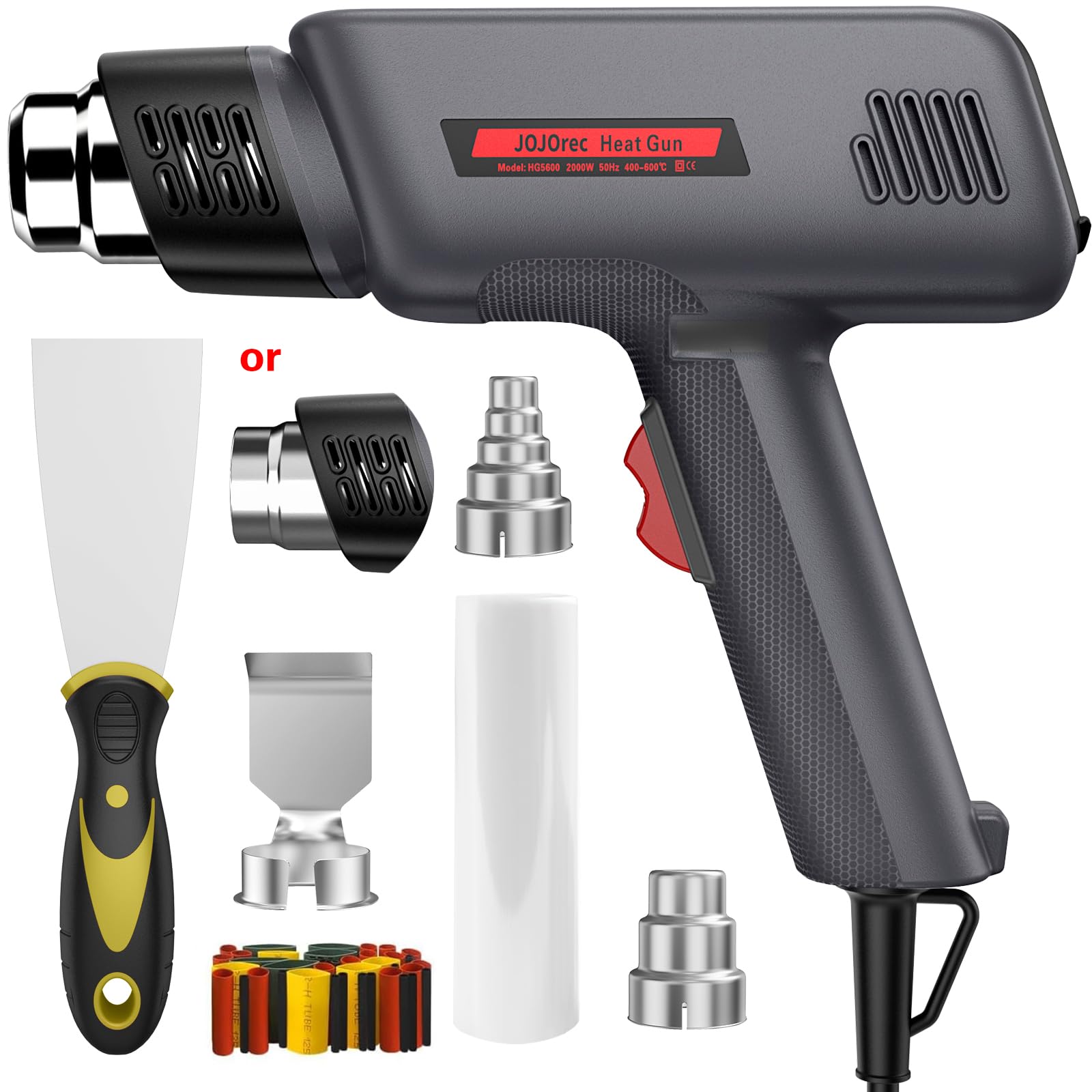 Pistola Termica, Pistola ad Aria Calda 2000W, 2 Temperatura 400ºC / 600ºC, con Protezione da Sovraccarico, Nuclei di Riscaldamento in ceramica, con 6 Accessori Per Sverniciare, Riscaldare
