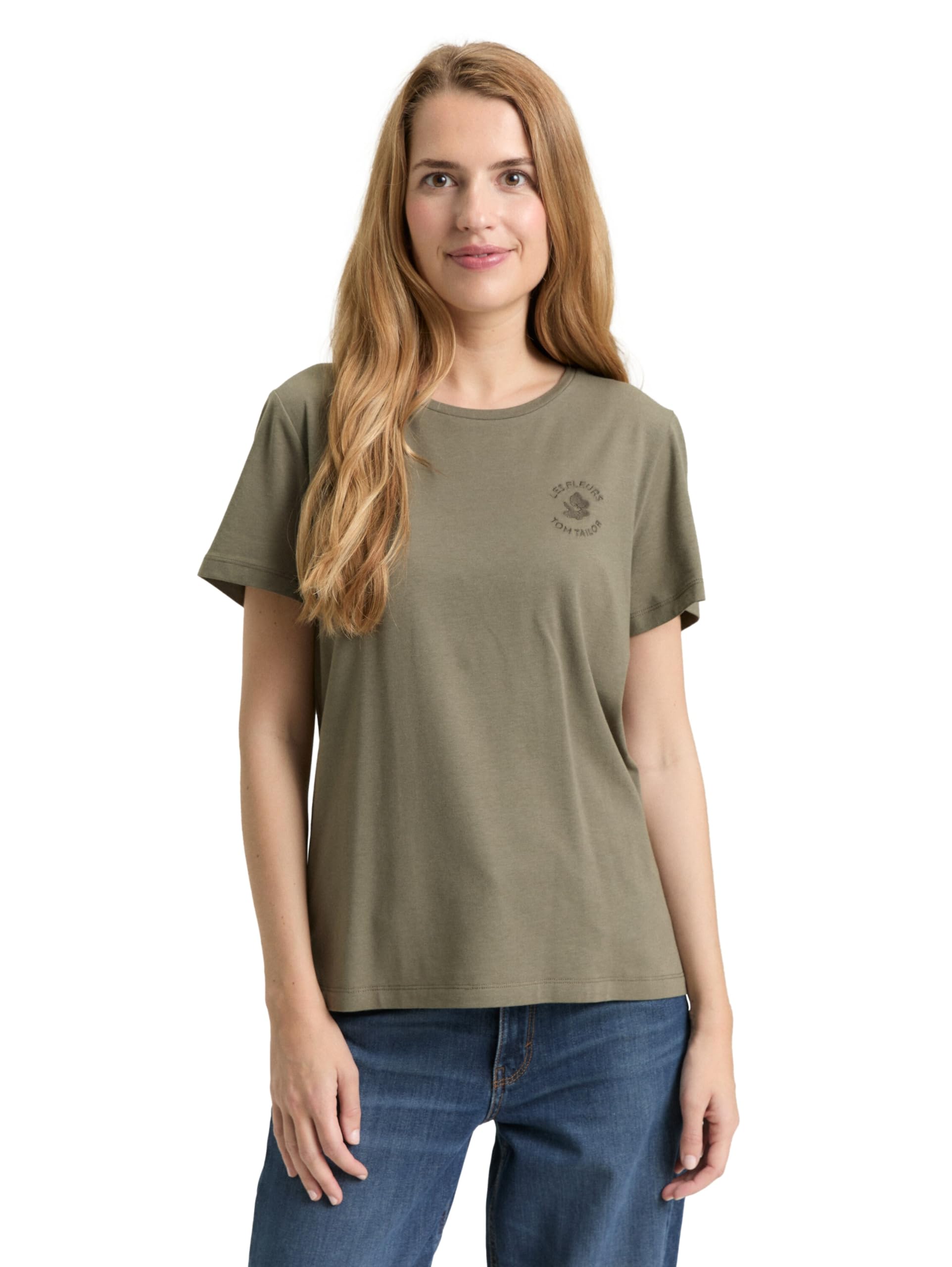 TOM TAILOR Damen T-Shirt mit Blumen-Stickerei