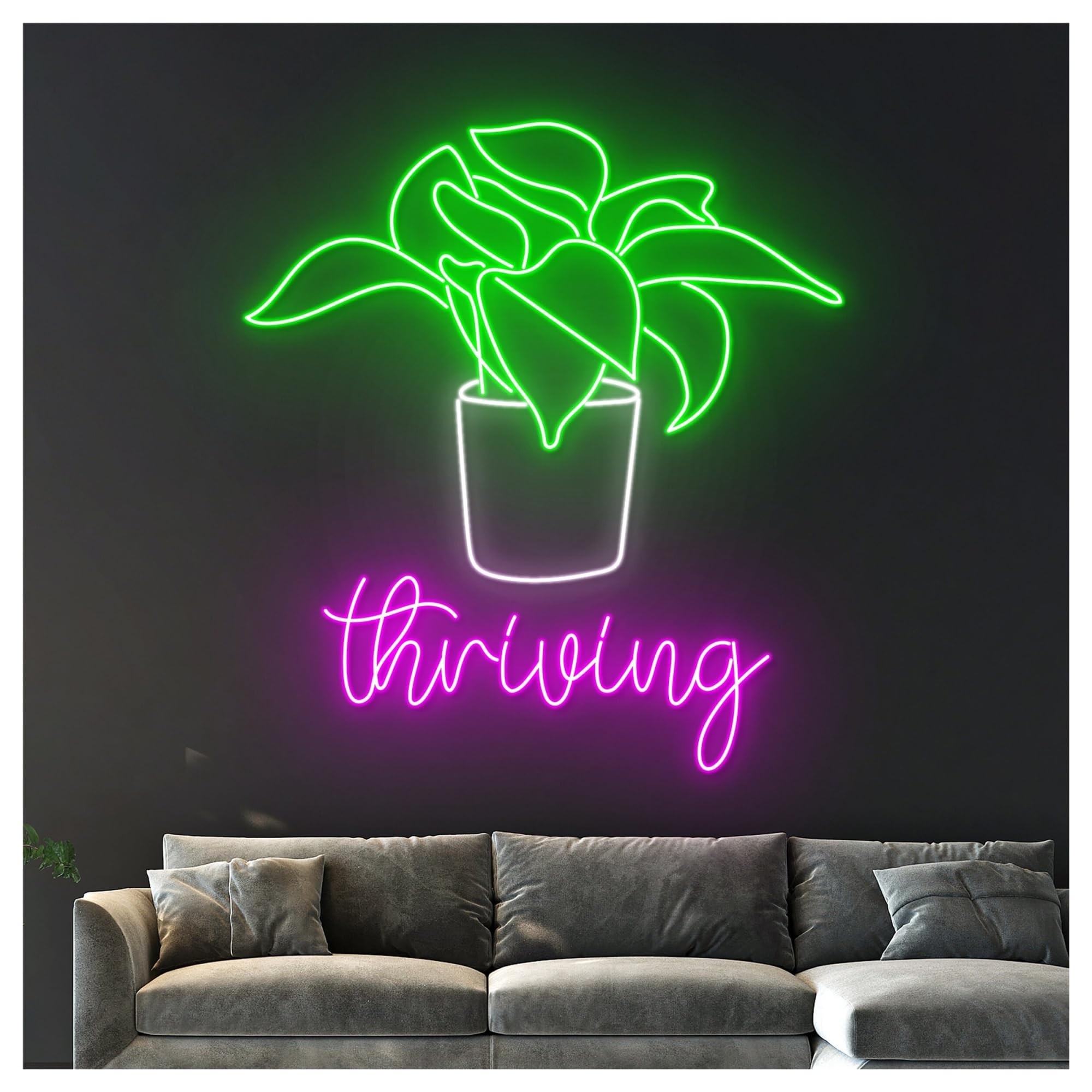 Insegna al Neon Insegna Al Neon Con Luce LED Verde Per Vasi Di Piante Prosperose, Decorazione Da Parete Per Stanza, Foglie Ecologiche E Naturali, 58cm
