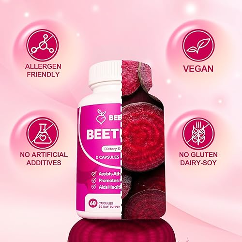 Miniatura 4 de Cápsulas de raíz de remolacha 1300 mg de polvo de raíz de remolacha orgánica, sin OMG y suplemento vegano para energía, resistencia y apoyo al