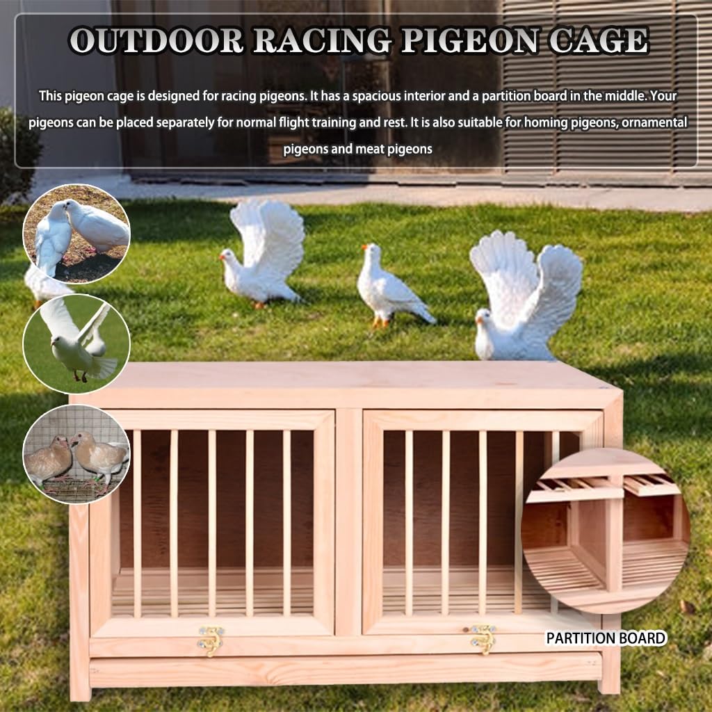 Nido para Palomas con Bandeja extraíble para excrementos, Jaula de Doble Puerta para Palomas mensajeras al Aire Libre, Puerta abatible y pestillo Giratorio, Jaula Ideal para la cría (Natural