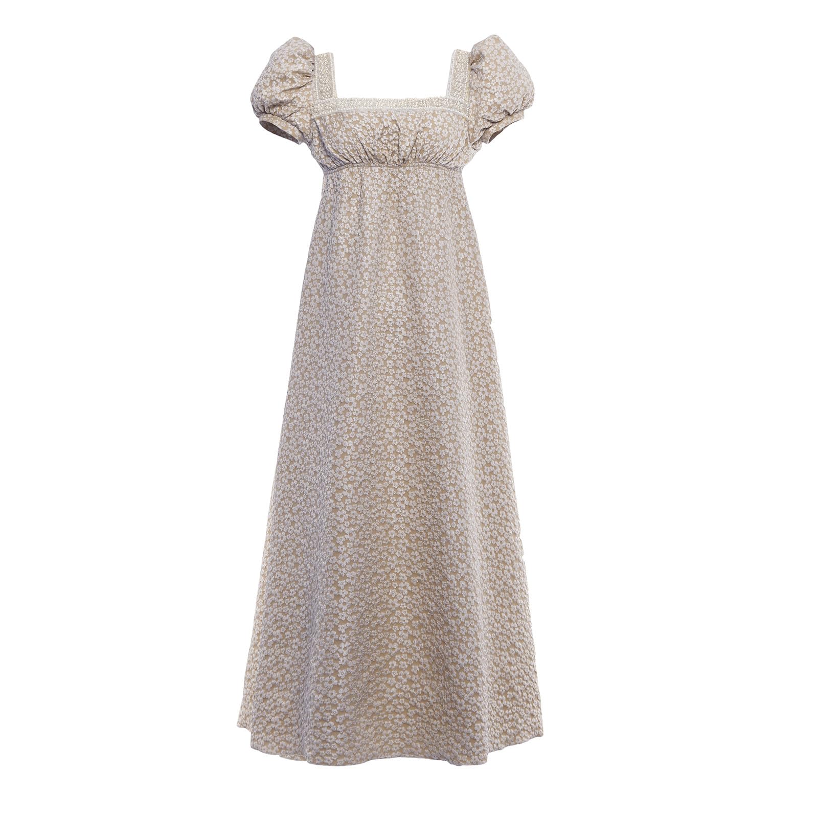 Photo 1 of Regency Dress for Women Empire Waist Floral Regency Era Costume Jane Austen Tea Party Victorian Ball Gown Khaki XL