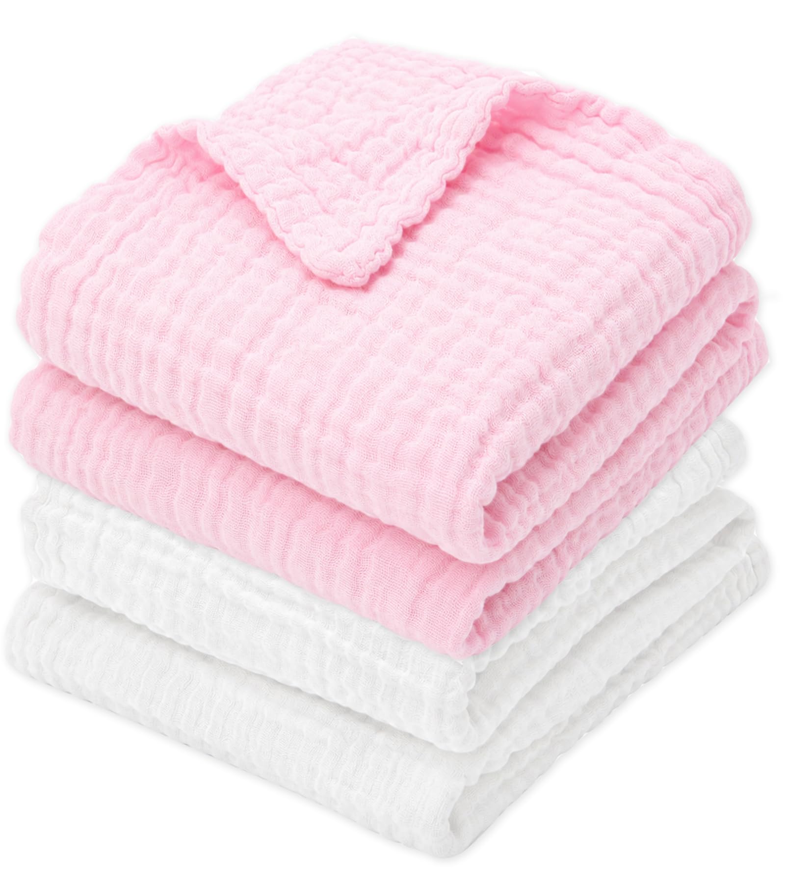 Aablexema Muslin Baby Blanket 6-Layer 43"x43", 2-Pack(White &amp; Pink)