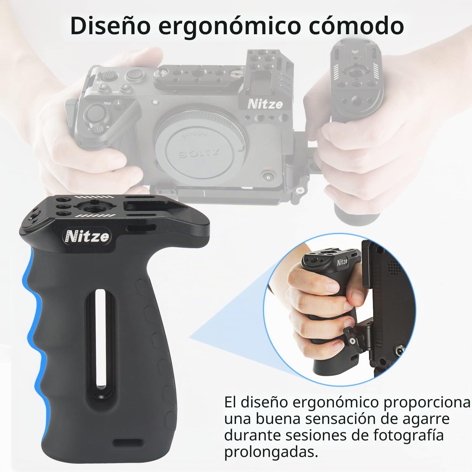 Nitze Mango Lateral con NATO Abrazadera, Side Handle Ergonómica para Mano Izquierda o Derecha, Empuñadura Lateral Ajustable hacia Arriba y hacia Abajo para Jaula de Cámara - PA29C