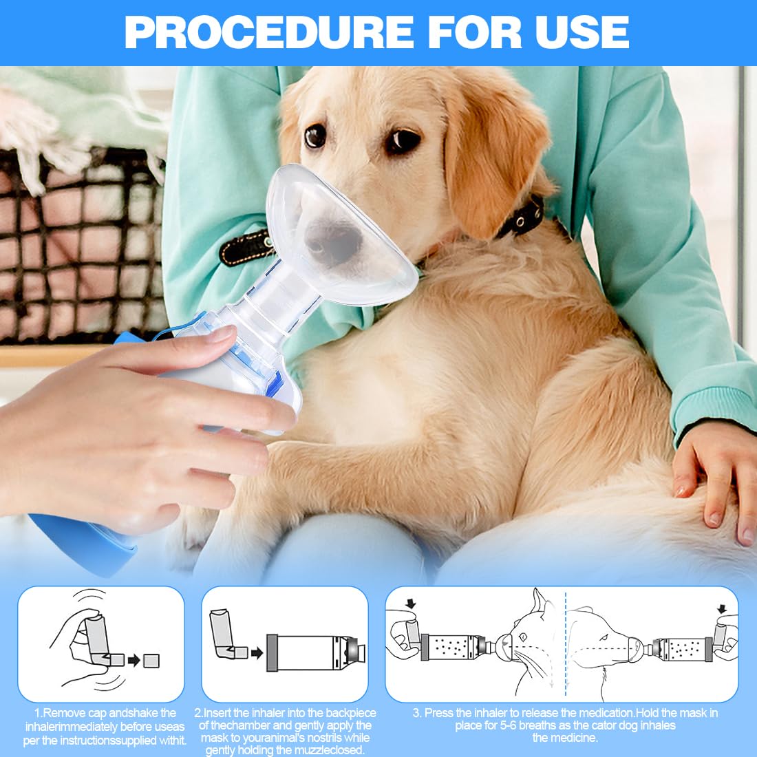 Yuragim Espaciador de inhaladores para mascotas con 2 tamaños de máscaras para gatos y perros