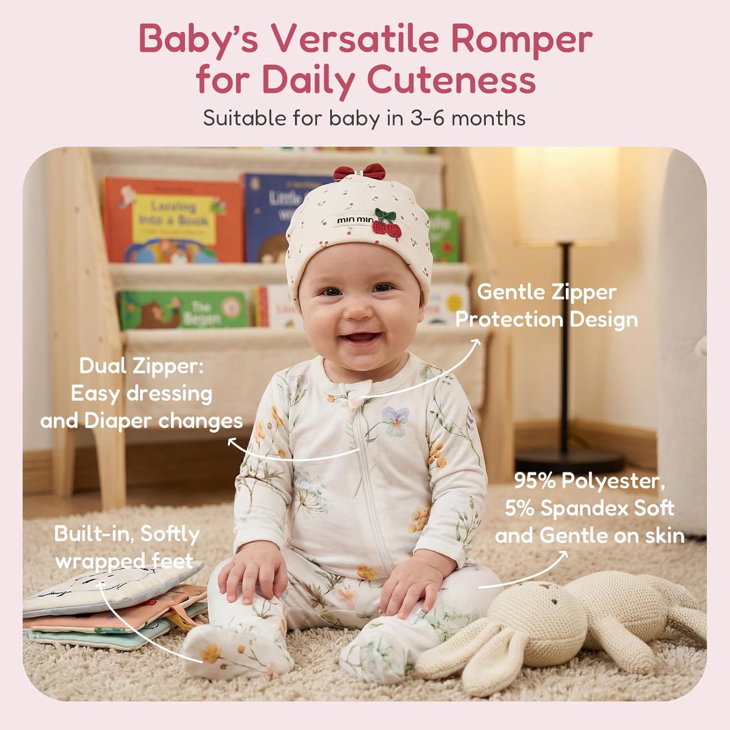 Baby Boys'& Girls'Soft Zipper Footed One-Piece Romper and Hat Sleeper Set, Newborn Zip-Up Coverall