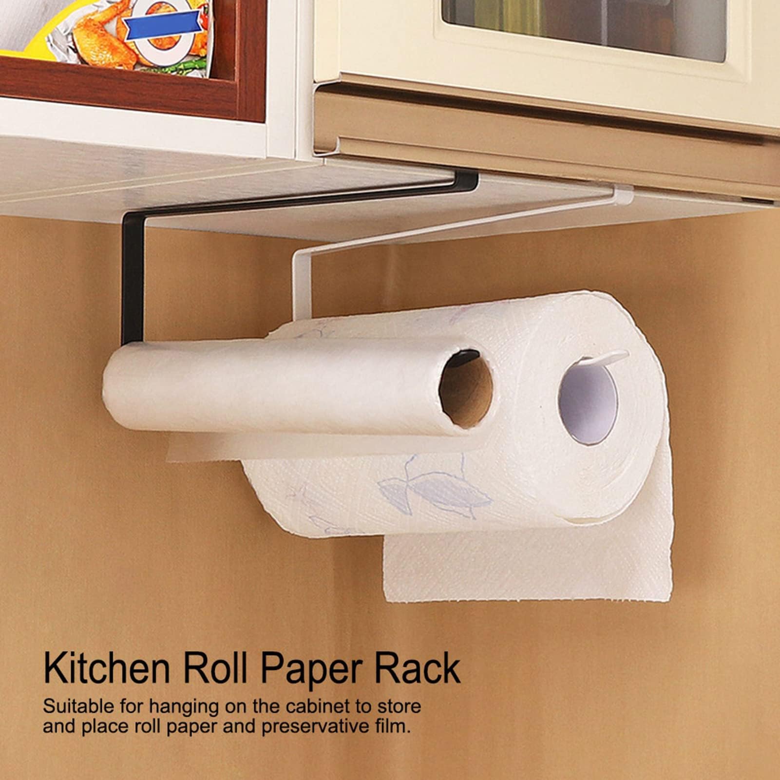 2PCS Paper Towel Holder Under Cabinet, Clip on Paper Towel Rack Under Cabinet Paper Roll Holders Hanging Paper Towel Holders for Kitchen Bathroom