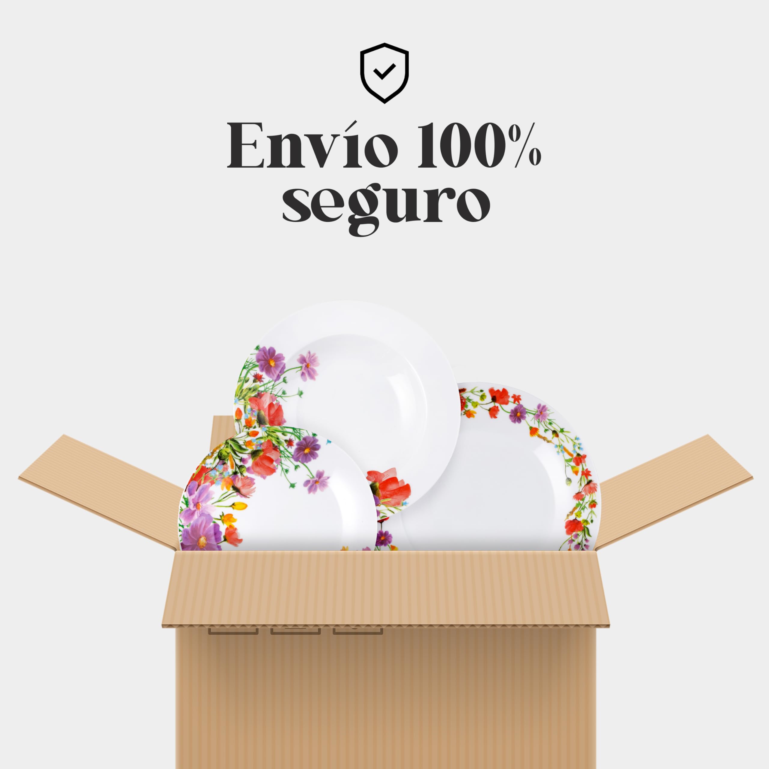 Baroni Home Vajilla de Porcelana y Gres de 18 Piezas, Vajilla de Color para 6 Personas, Plato Hondo, Plato Llano, Fruta o Postre, Amapolas