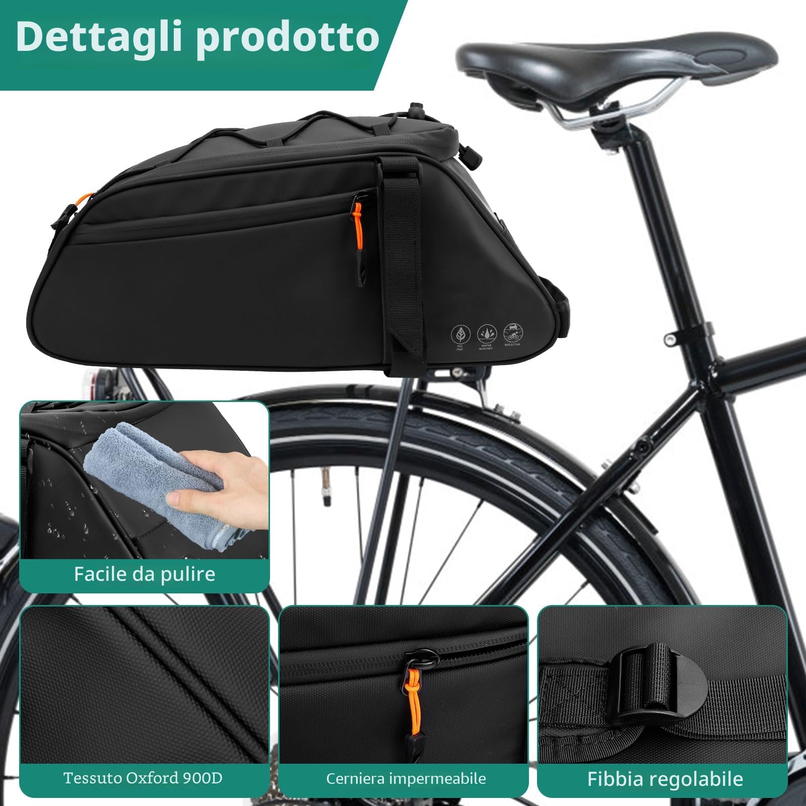 3 in 1 Borsa per Portapacchi Bicicletta, 10 l impermeabile borsa Bici Posteriore Borsa Portabiciclette Portapacchi per bicicletta Riflettente Copertura Anti-Pioggia per iaggi All'Aperto Biciclettas