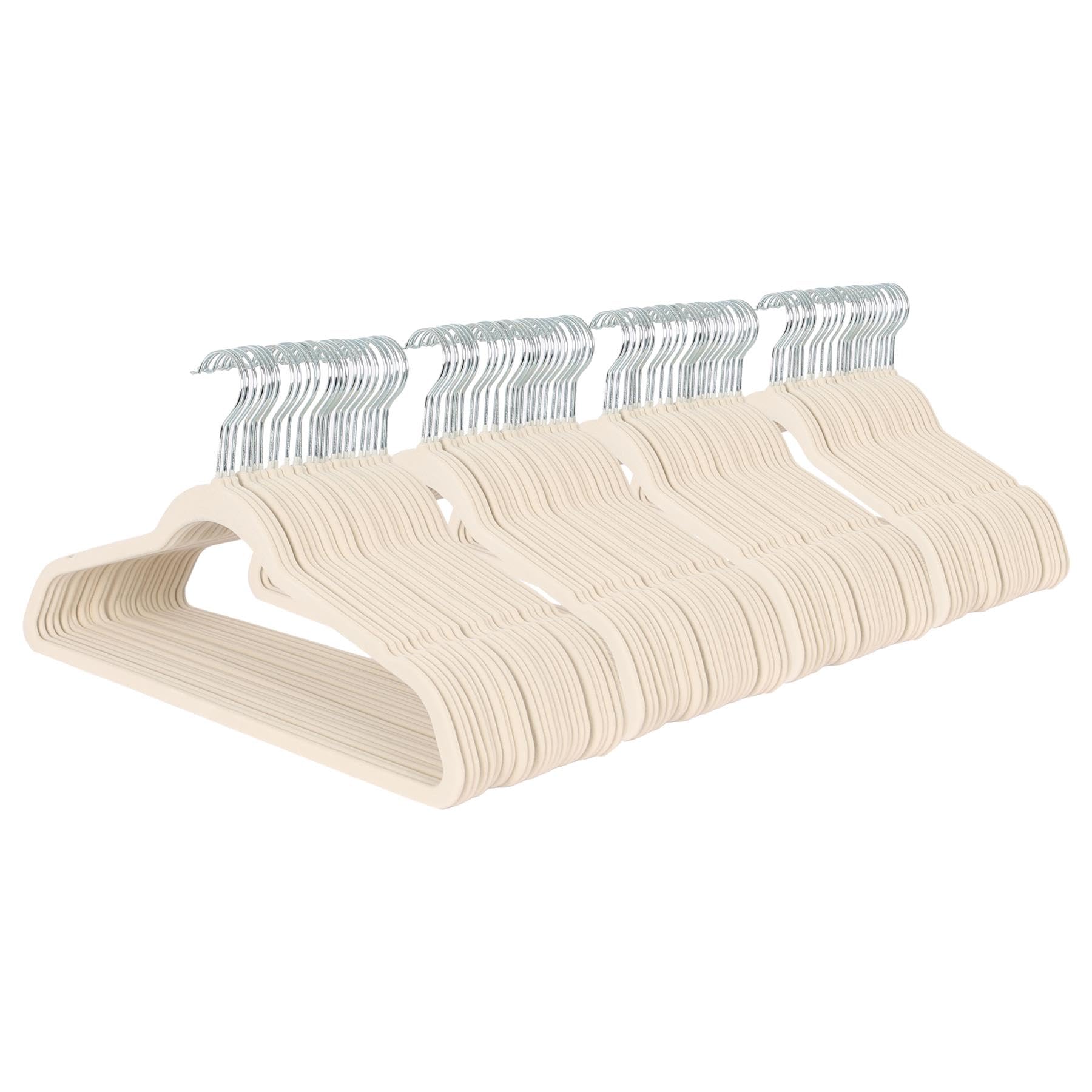 B&Q -  100X Velvet HangersIvory Non-Slip Coat Hangers With Trouser Bar Clothes Bar With 360 Degree Swivel Hook