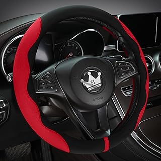 HighnessHwoo Luxury Suede Car Steering Wheel Cover, Comfort Steering Wheel Cover, Soft Leather, Padded Wheel Cover for F150, Jeep Van, Thin Car Handle Covers, Universal, 39-41 cm, Red
