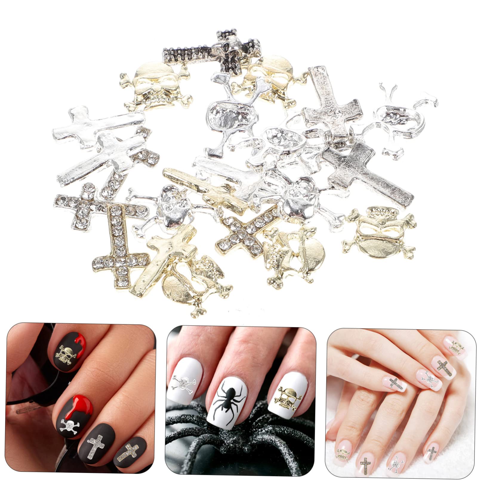 Healvian 120pezzi Ciondoli Halloween Per Unghie Decorazioni Per Nail Art Con Design Di Teschi e Croci Per Feste e Uso Domestico