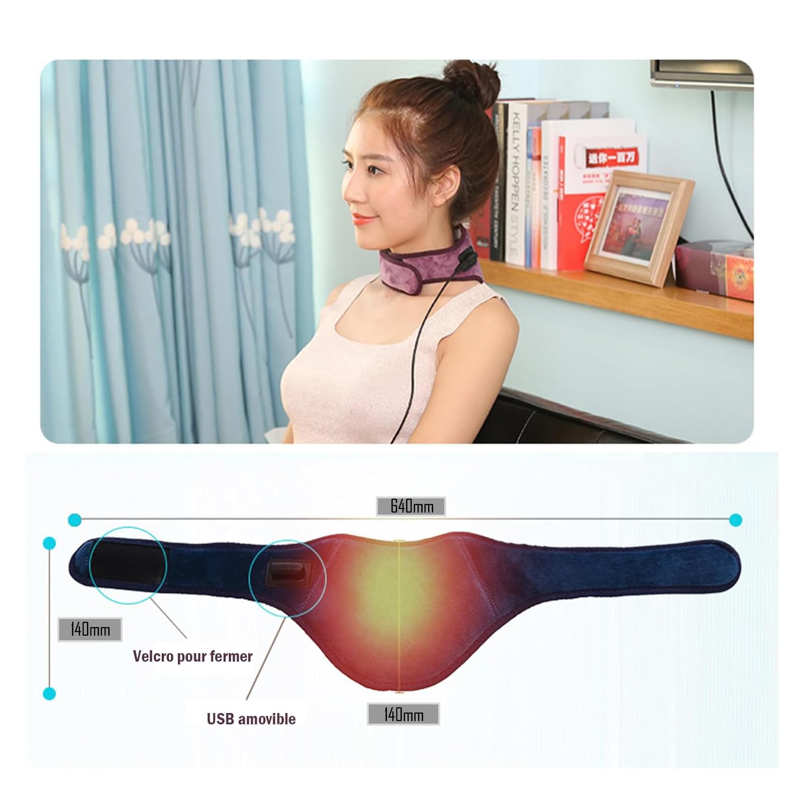 YJZQ Minerve Chauffe Nuque USB Cervicale Chauffante 5 Modes - Température Contrôle 40℃ à 54℃ et Temps réglable 15Min à 60Min Support de Cou Ajustable pour Aider Soigner Douleur Tour de Cou 64CM
