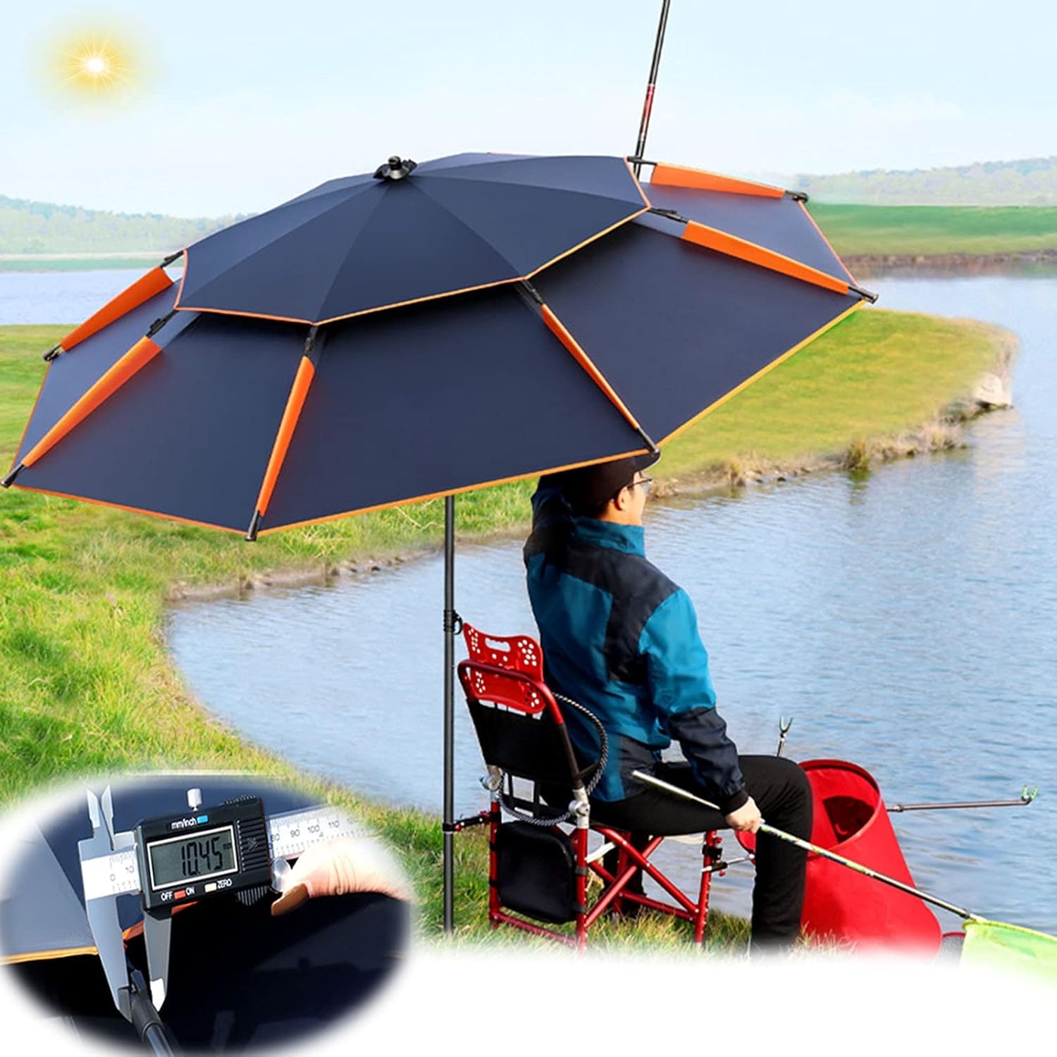 Refue Sombrilla Antiviento para jardín, Piscina, terraza,Parasol de Playa Exteriores,inclinable, protección UV paragua de Pesca Grande (Size : 220CM/7.2ft)