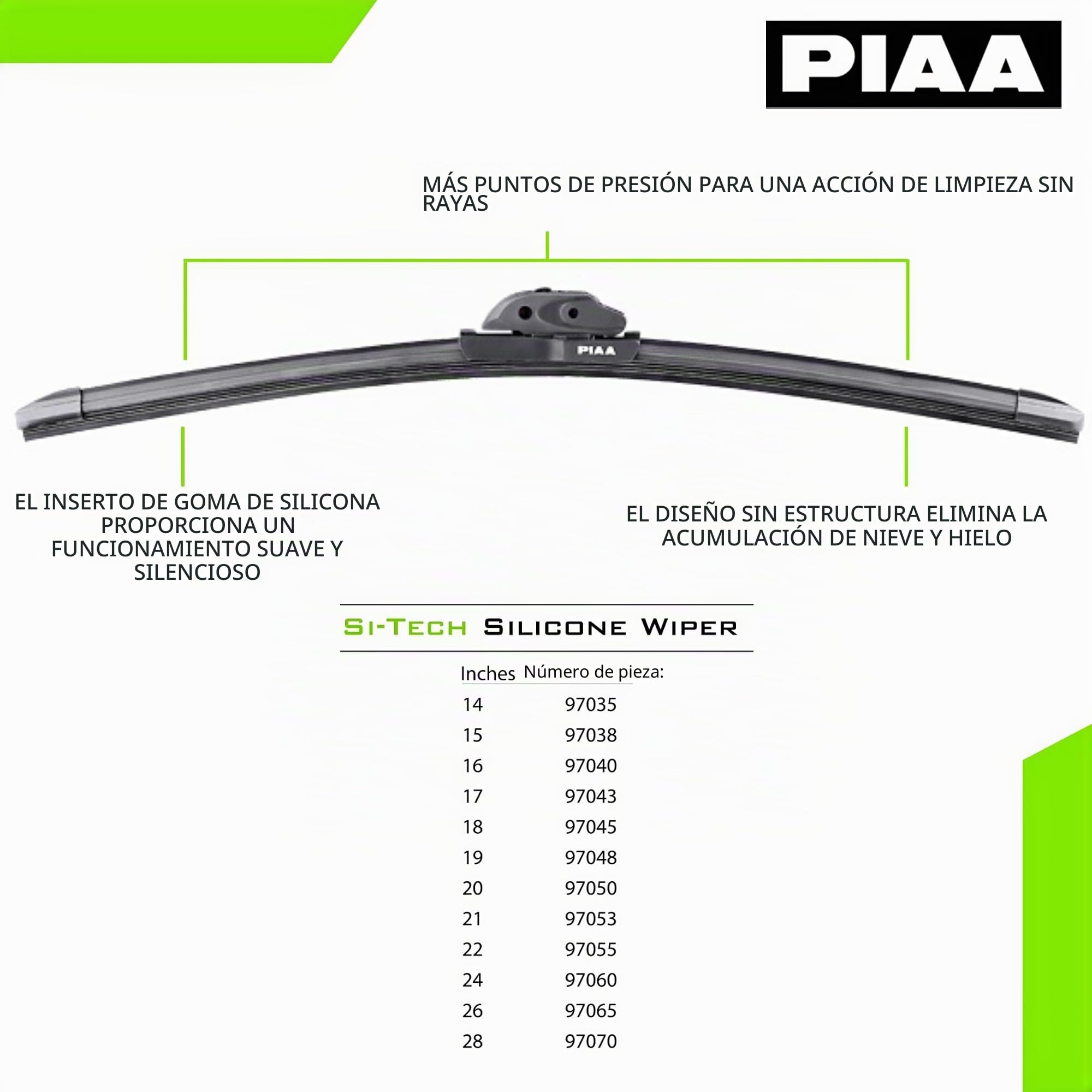 Piaa 97060 - Limpiaparabrisas de silicona Si-Tech de 24 pulgadas (600 mm), repuesto de limpiaparabrisas OEM prémium para todas las estaciones