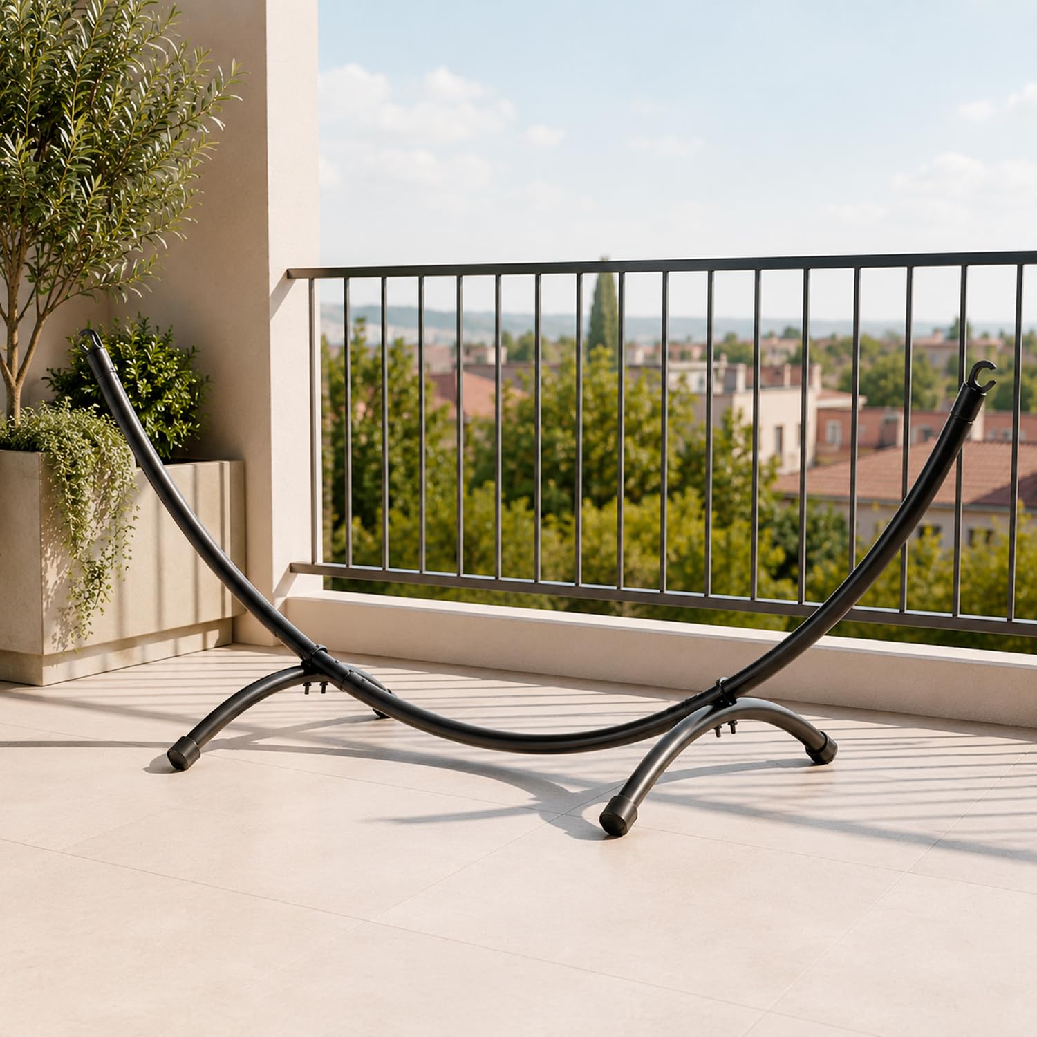 Struttura Per Amaca In Acciaio Con Supporto Ad Arco Ganci Laterali Capacità 150 Kg Montaggio Facile Per Giardino Terrazzo Balcone E Relax Outdoor 300 X 90 X 100 Cm Nero