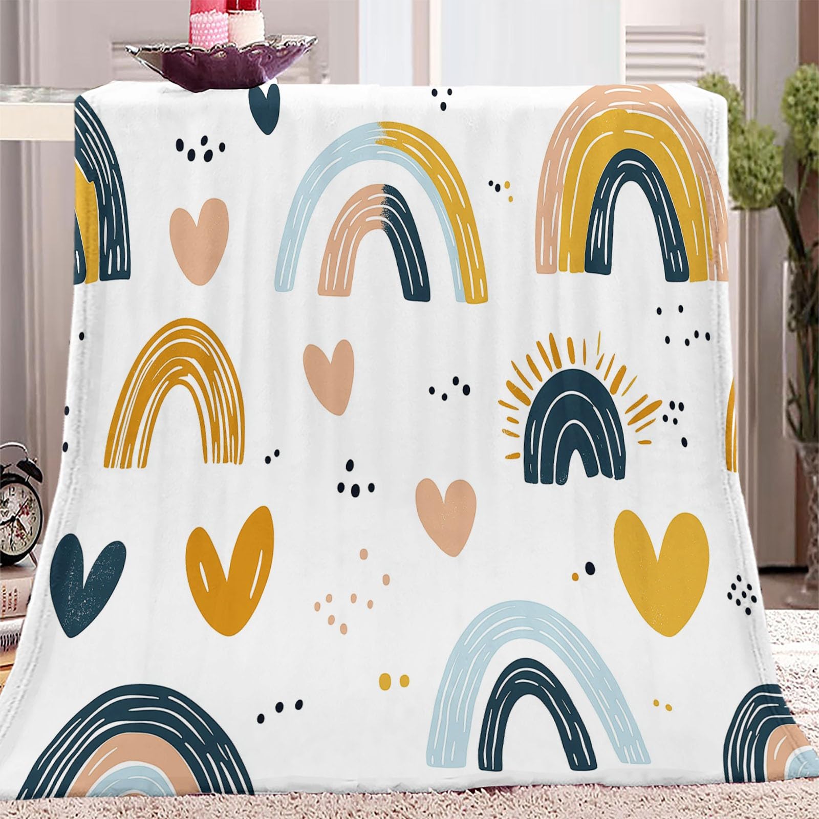Manta Blanco Verde Blanket de Microfibra Suave Cálida Transpirable Ligera Dibujado A Mano Amor De Línea Suave y cálida Manta de sofá 180 x 200 cm para niñas niños Adultos Manta de sofá de Viaje