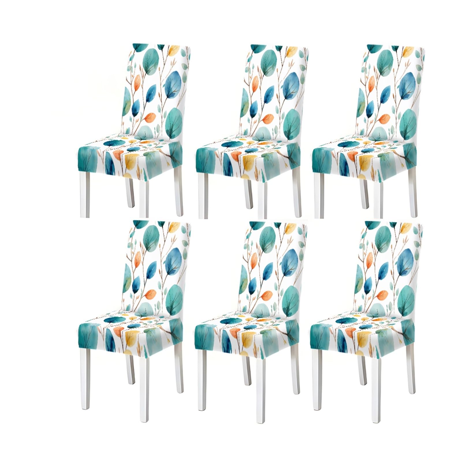 Bosuybn One Color Watercolor Eucalyptus Leaf Print Dining Chair Covers, Stretch Slipcovers For Kitchen Dining Room Spring Summer, 2/4/6Pcs Furniture Protectors For Home Dining Room(6Pcschair Cover)